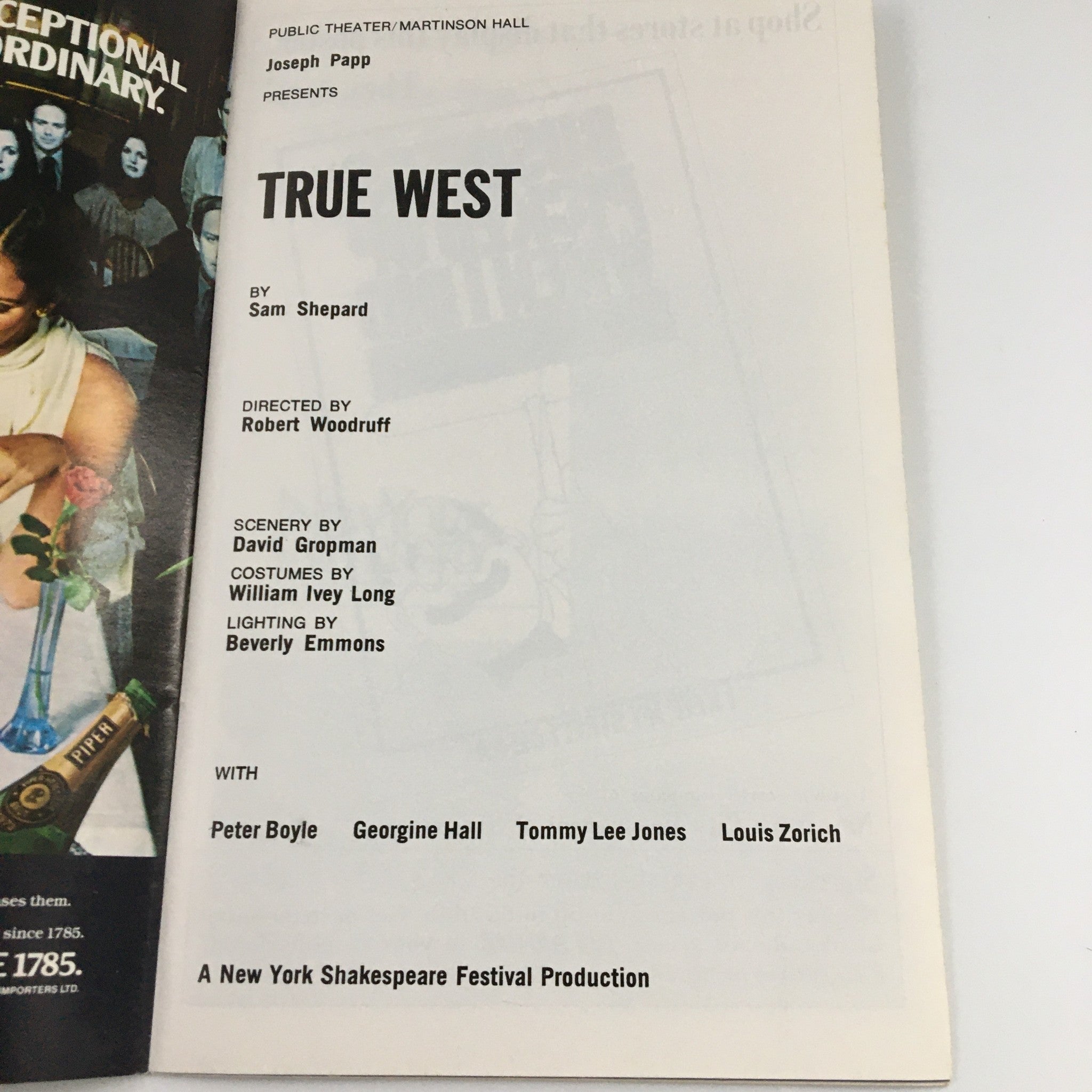 1980 Showbill Martinson Hall 'True West' Peter Boyle, Tommy Lee Jones