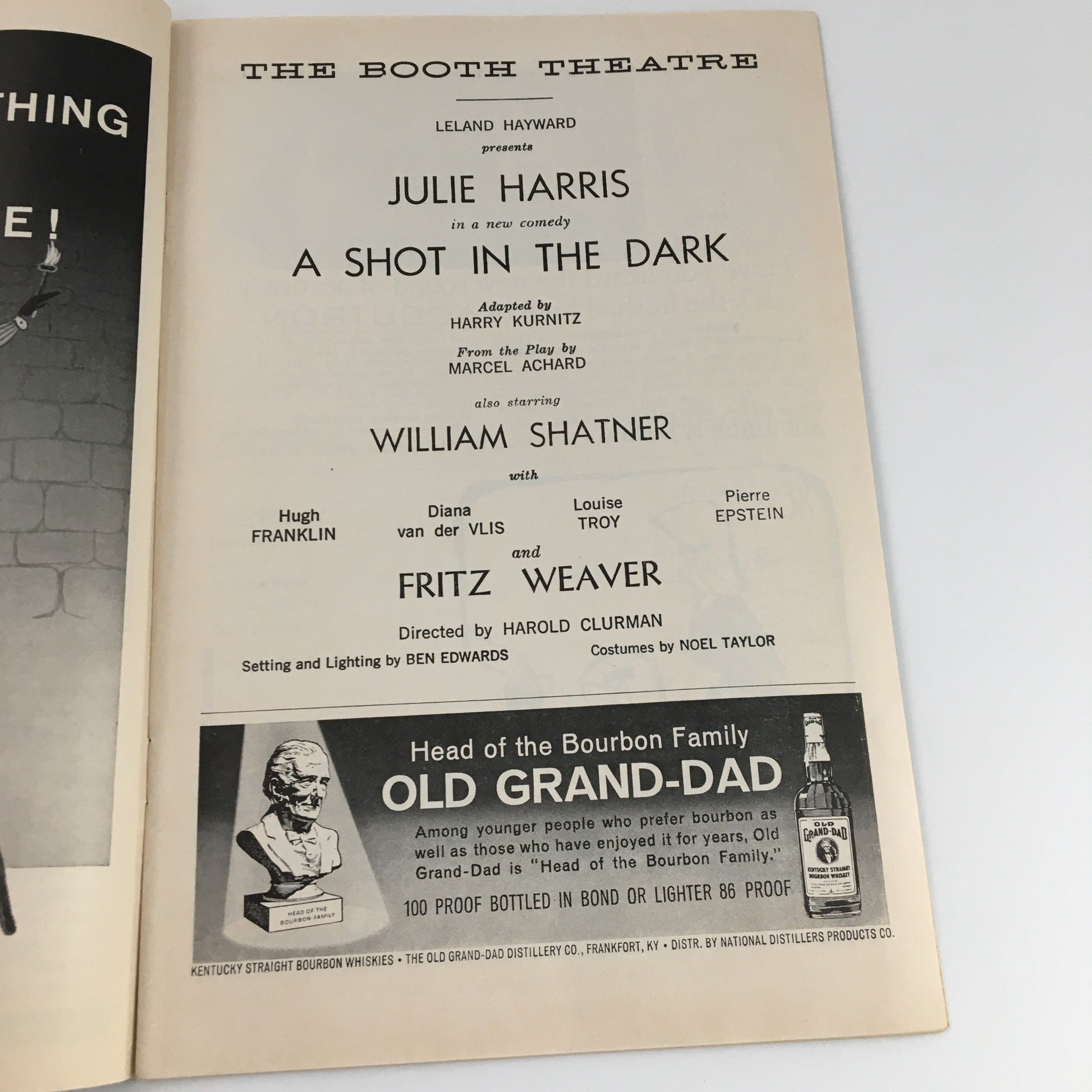 1962 Playbill The Booth Theatre 'A Shot in the Dark' Julie Harris, Fritz Weaver