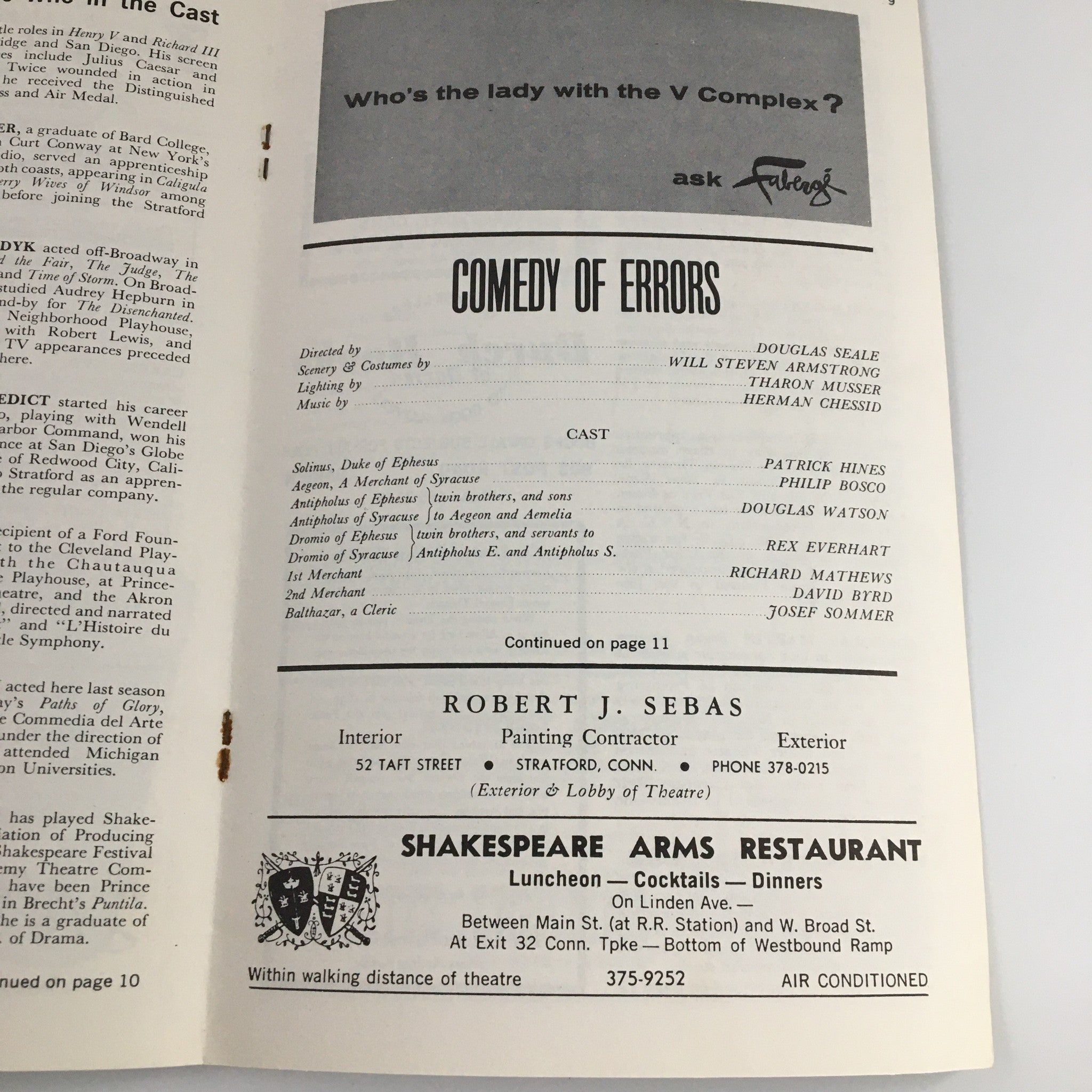 1963 American Shakespeare Festival Theatre 'Comedy of Errors' Lester Rawlins