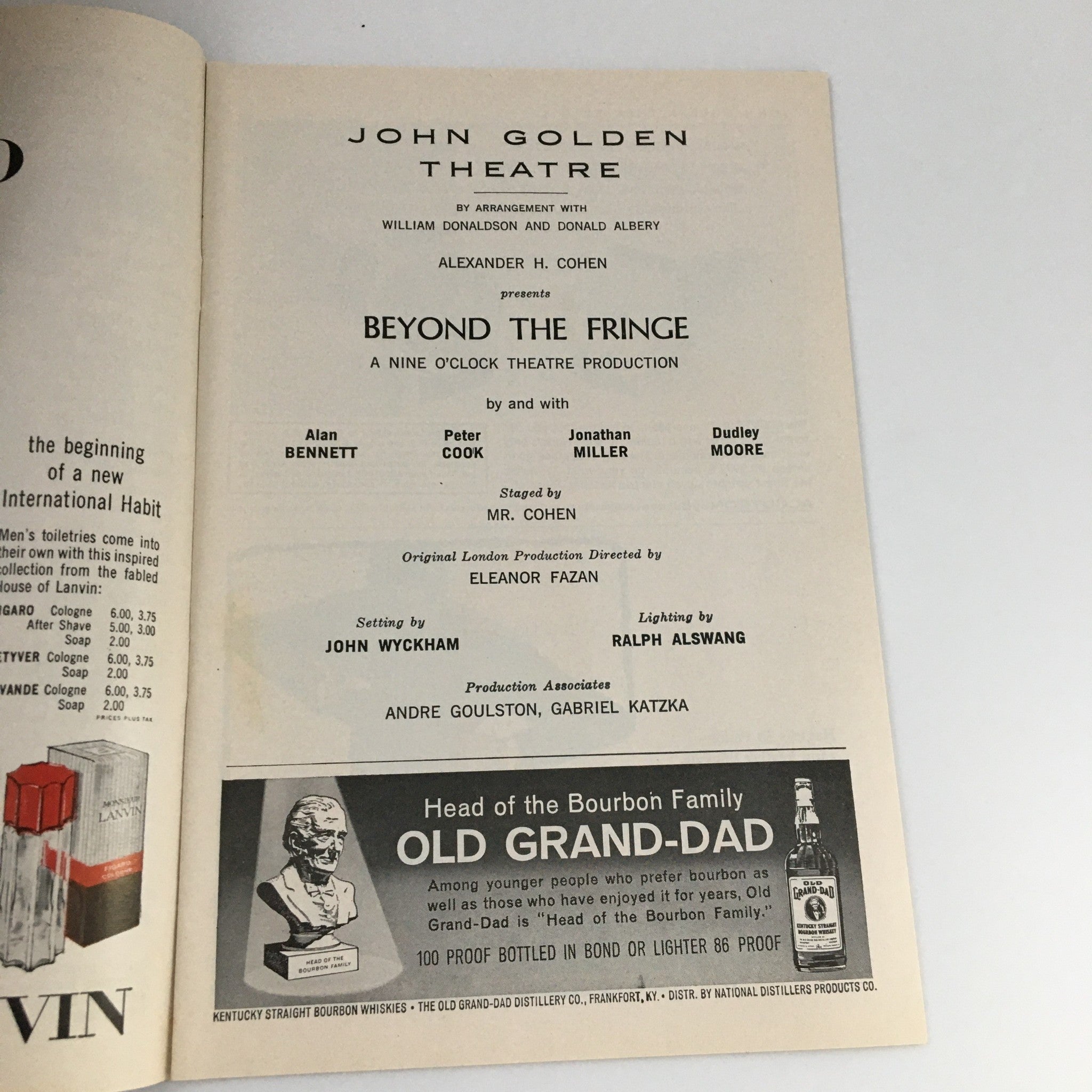 1963 Playbill John Golden Theatre 'Beyond the Fringe' Alan Bennett, Peter Cook