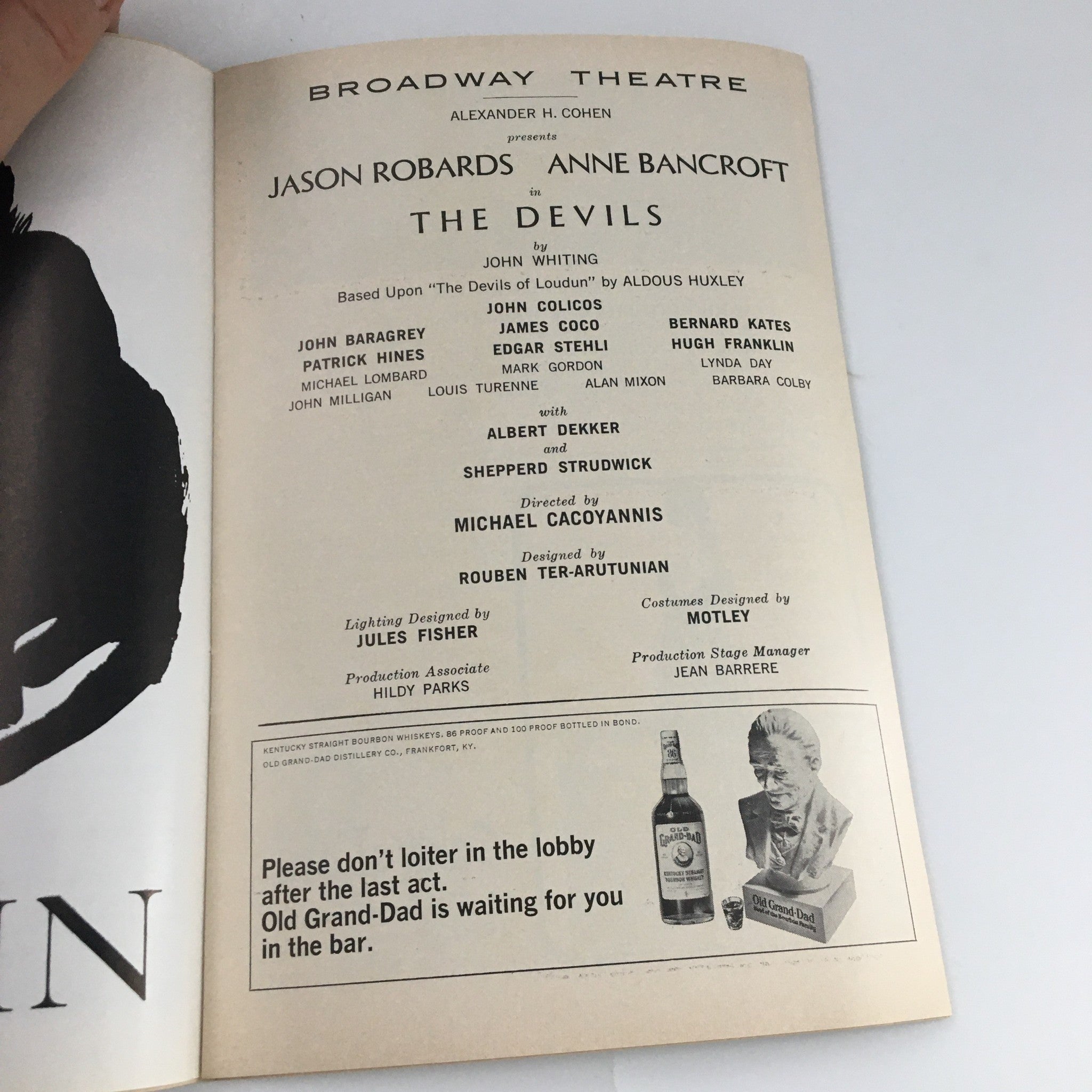 1965 Playbill The Broadway Theatre 'The Devils' Jason Robards, Anne Bancroft