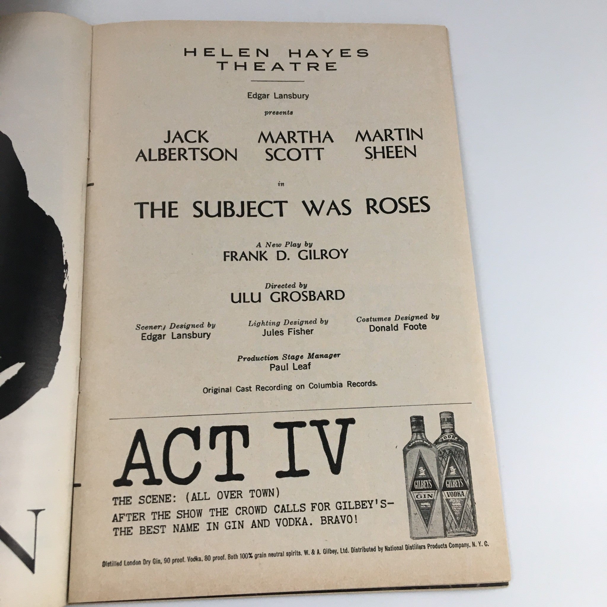 1965 Playbill Helen Hayes Theatre 'The Subject Was Roses' Jack Albertson