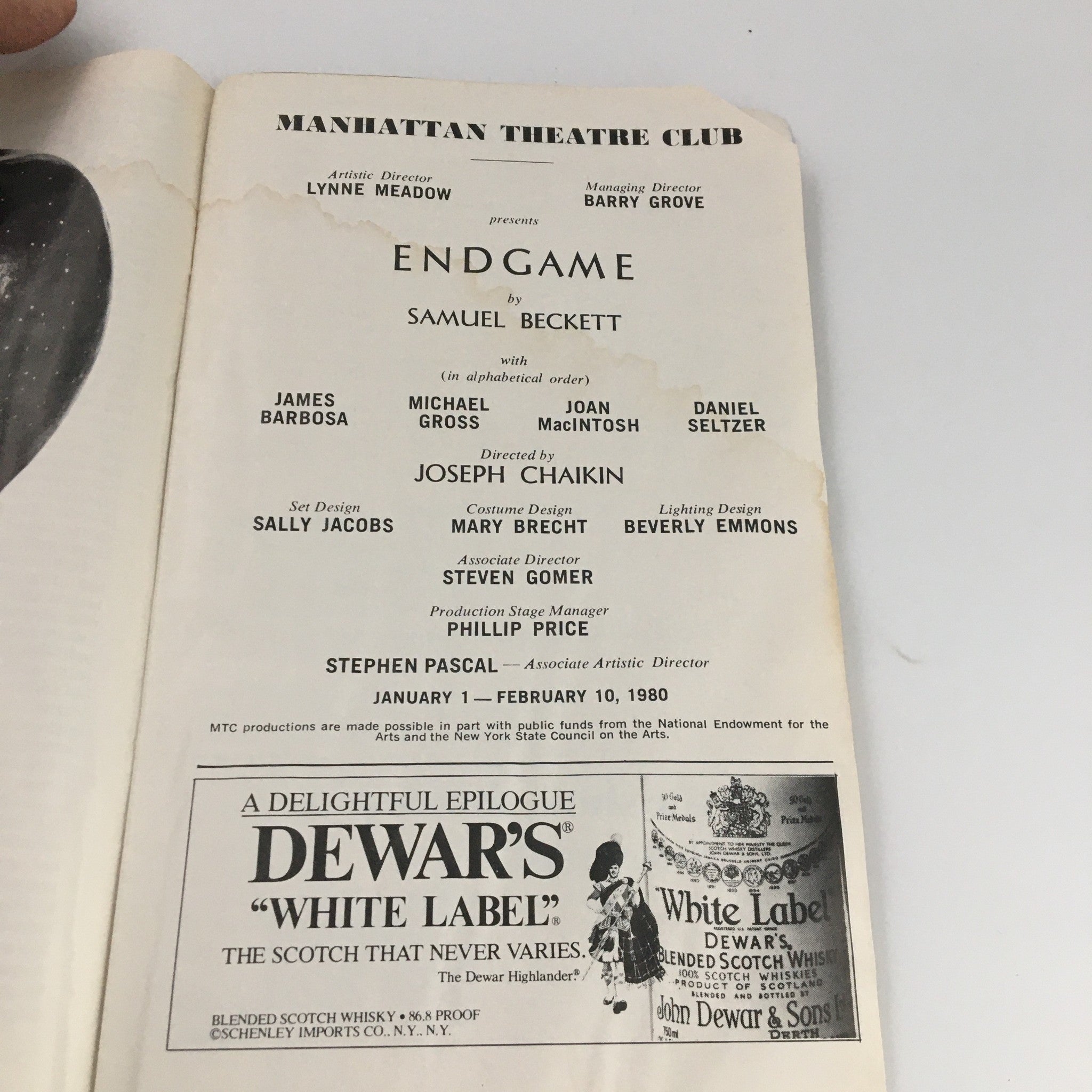 1980 Showbill Manhattan Theatre Club 'Endgame' James Barbosa, Michael Gross