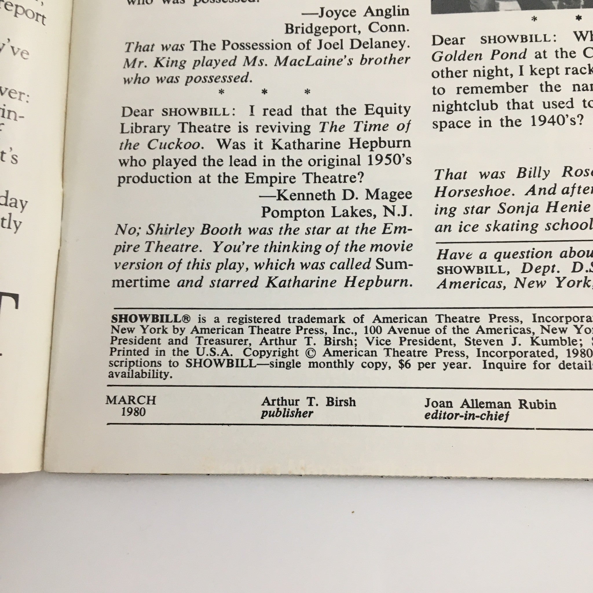 1980 Showbill Manhattan Theatre Club 'Biography' P.L. Carling, George Guidall