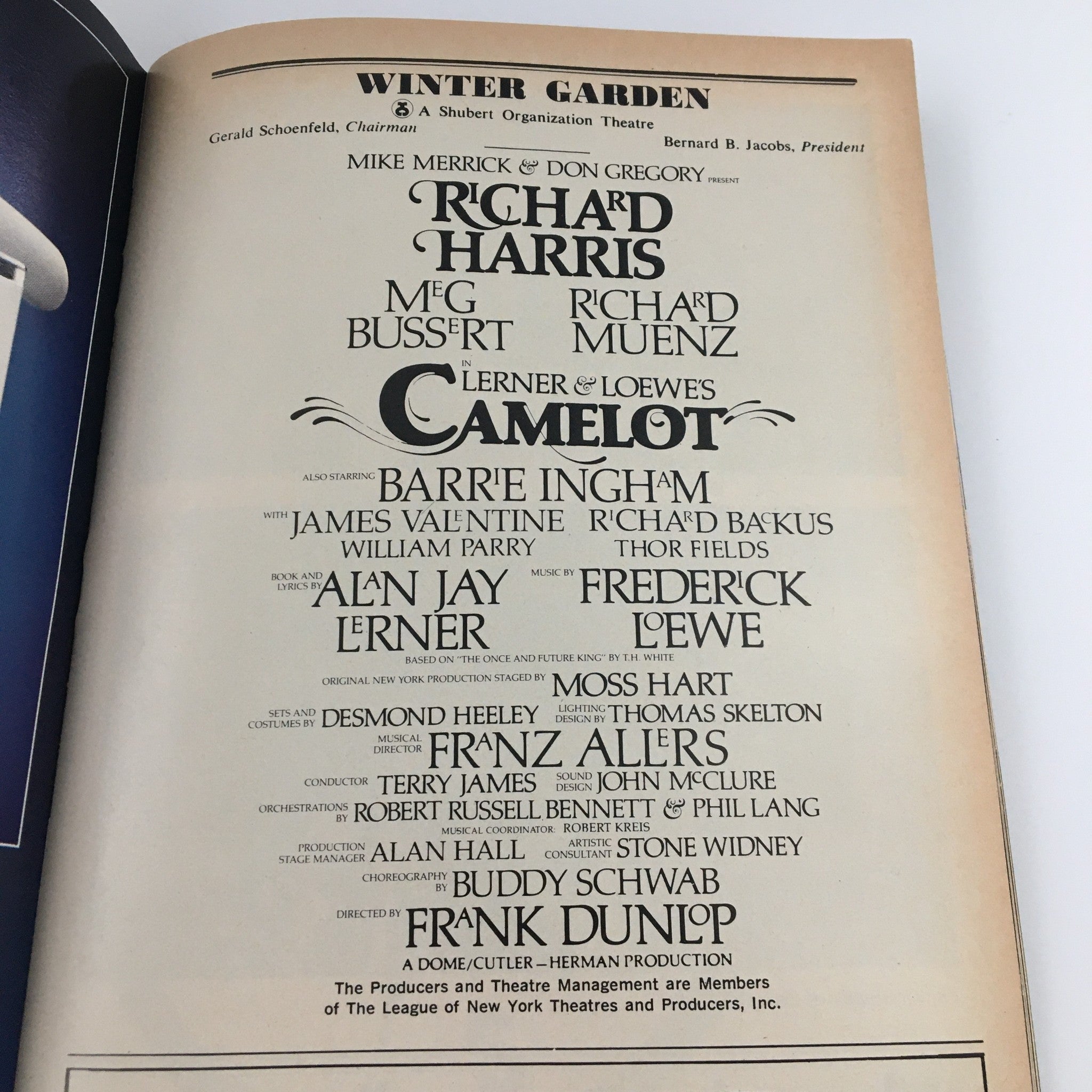 1981 Playbill Winter Garden Theatre 'Camelot' Richard Harris, Meg Bussert