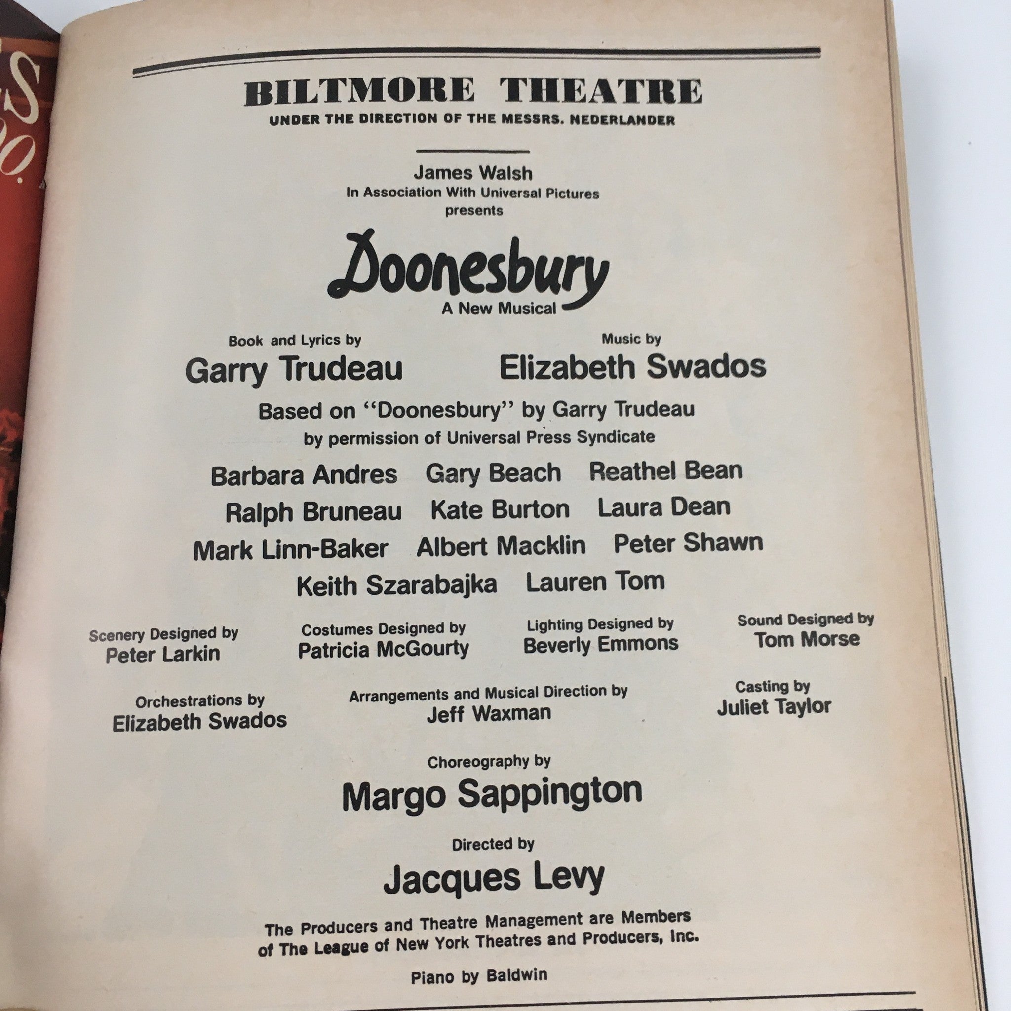 1983 Playbill Biltmore Theatre 'Doonesbury' Barbara Andres, Mark Linn-Baker