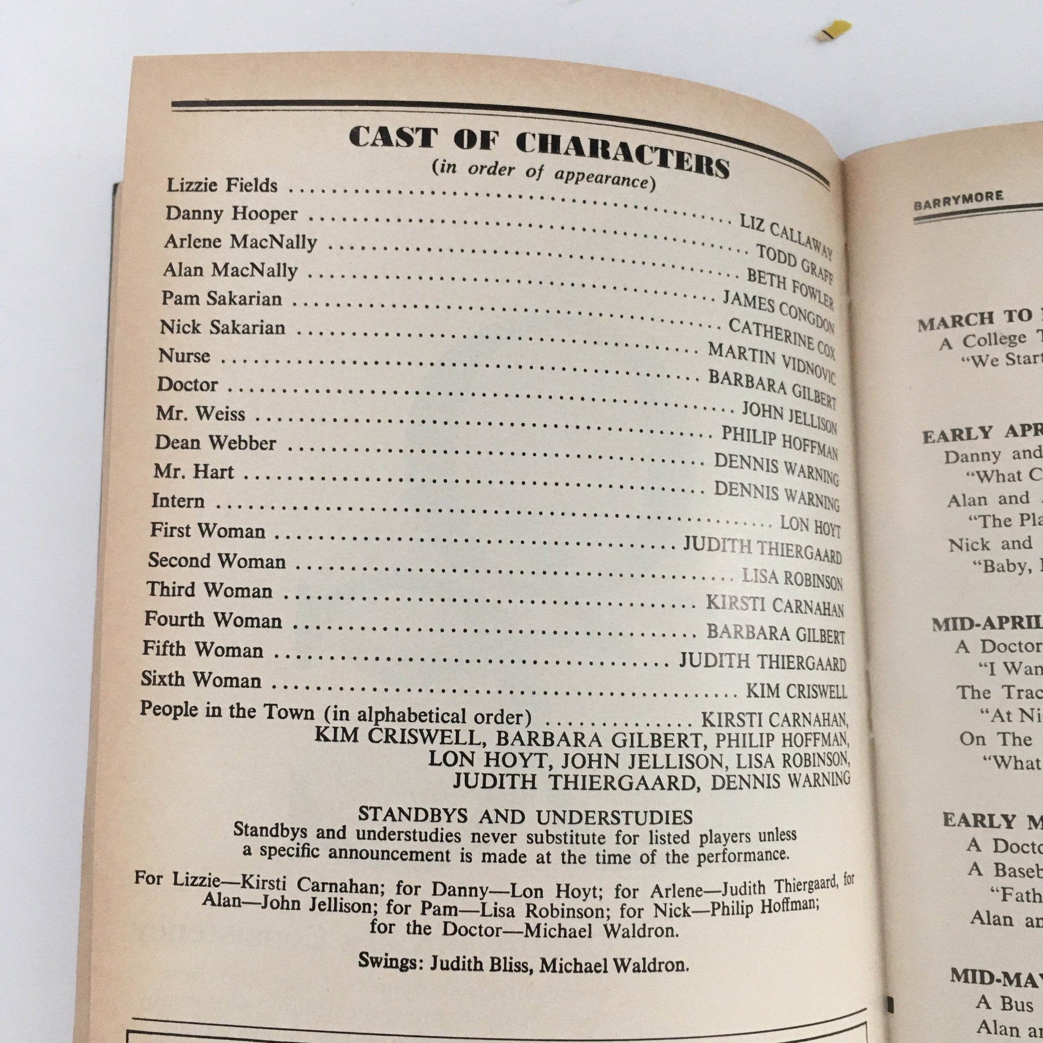 1986 Playbill Ethel Barrymore Theatre 'Baby' Liz Callaway, James Congdon