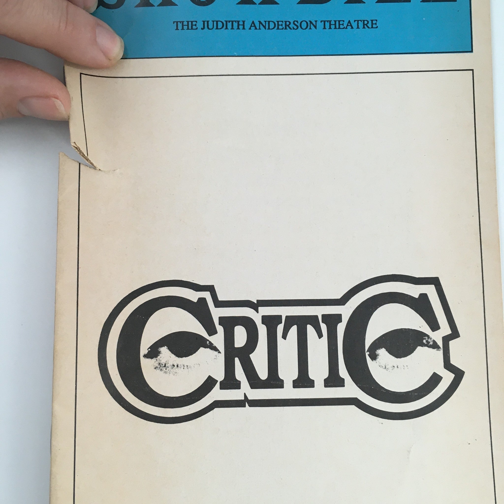 1988 Showbill The Judith Anderson Theatre 'Critic' John Fantasia, Corey Taylor