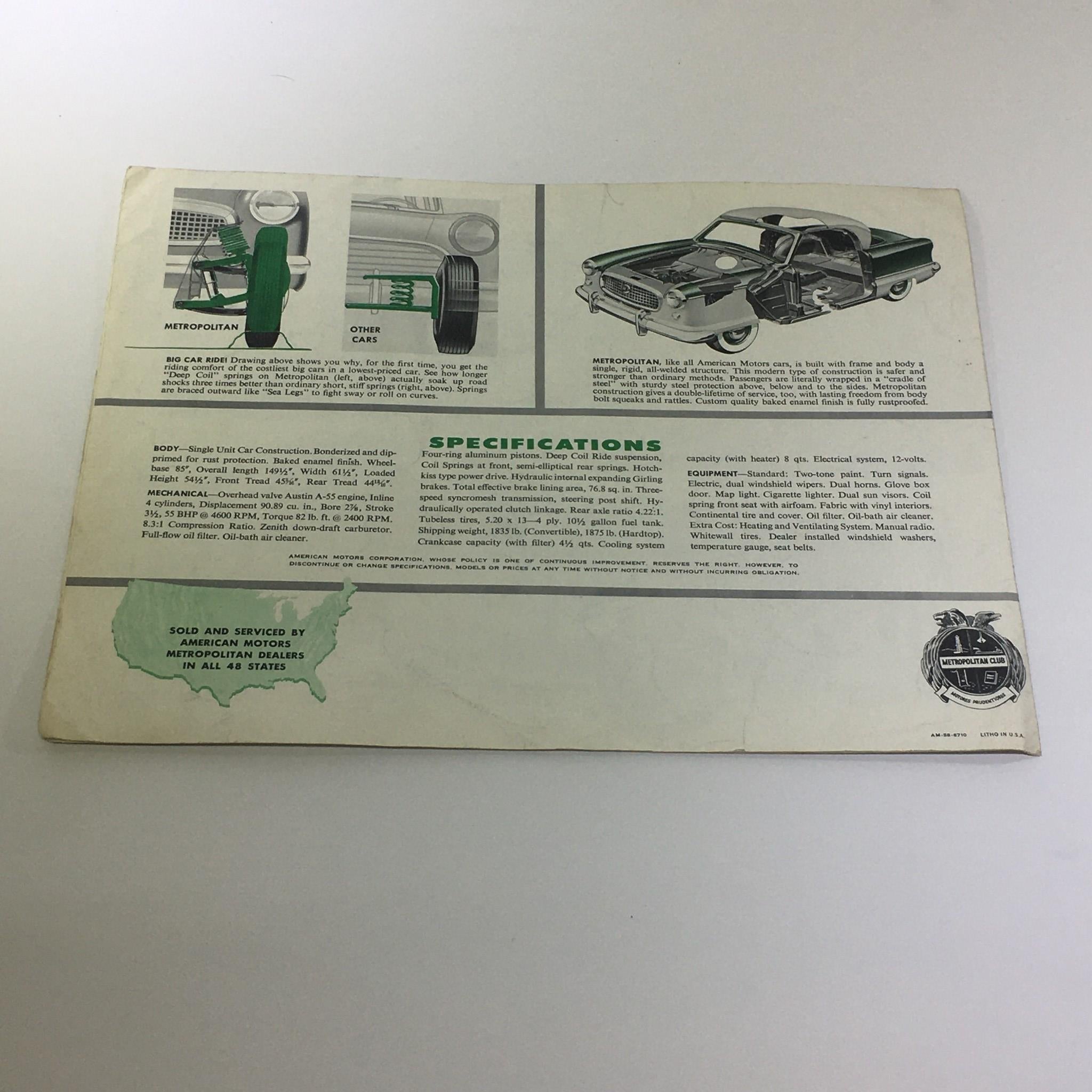 Vintage Metropolitan 1500 Hardtop 4-Cylinder A-55 Engine Car Catalog Brochure