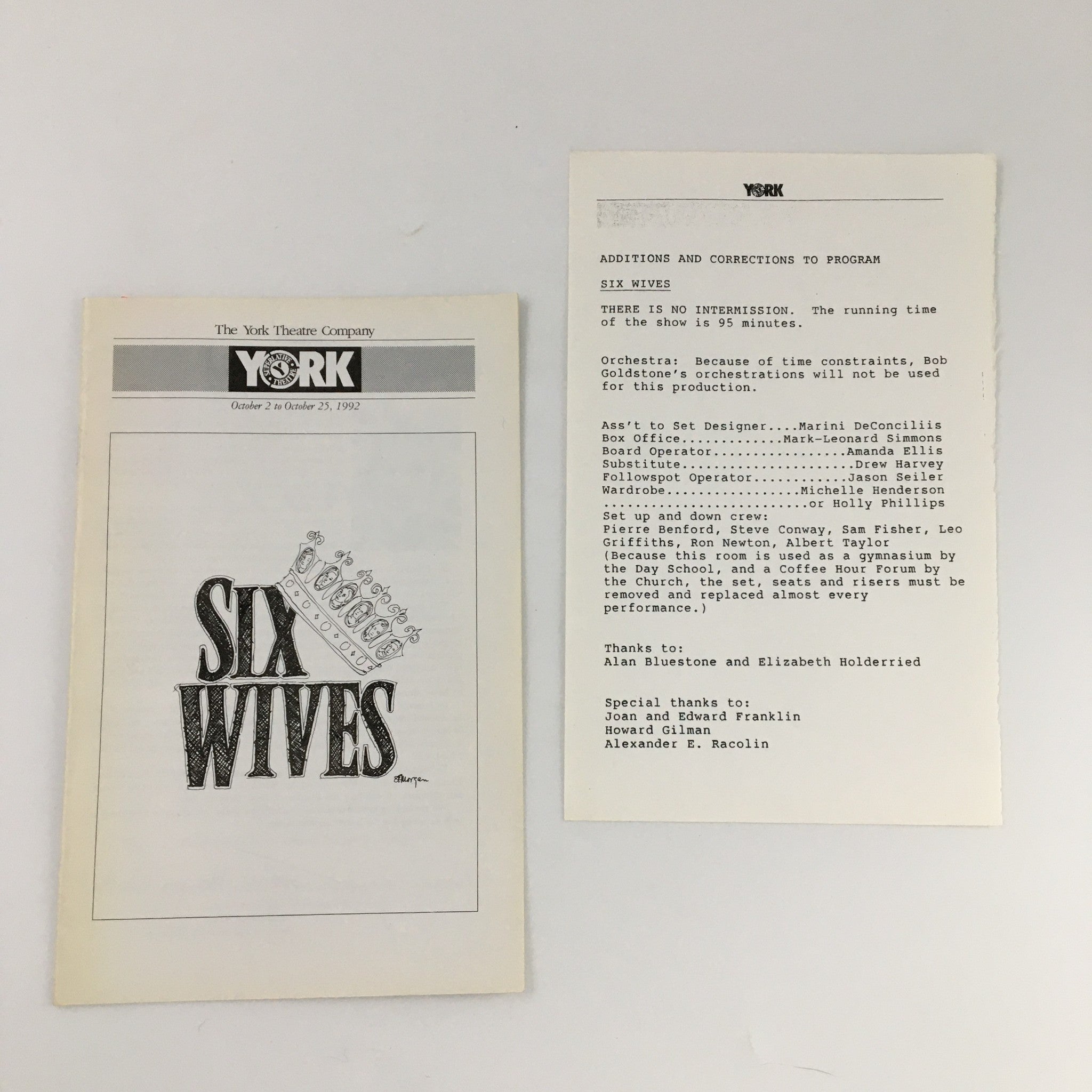 1993 The York Theatre Company 'Six Wives' Steve Barton, Kim Crosby, Rex D. Hays