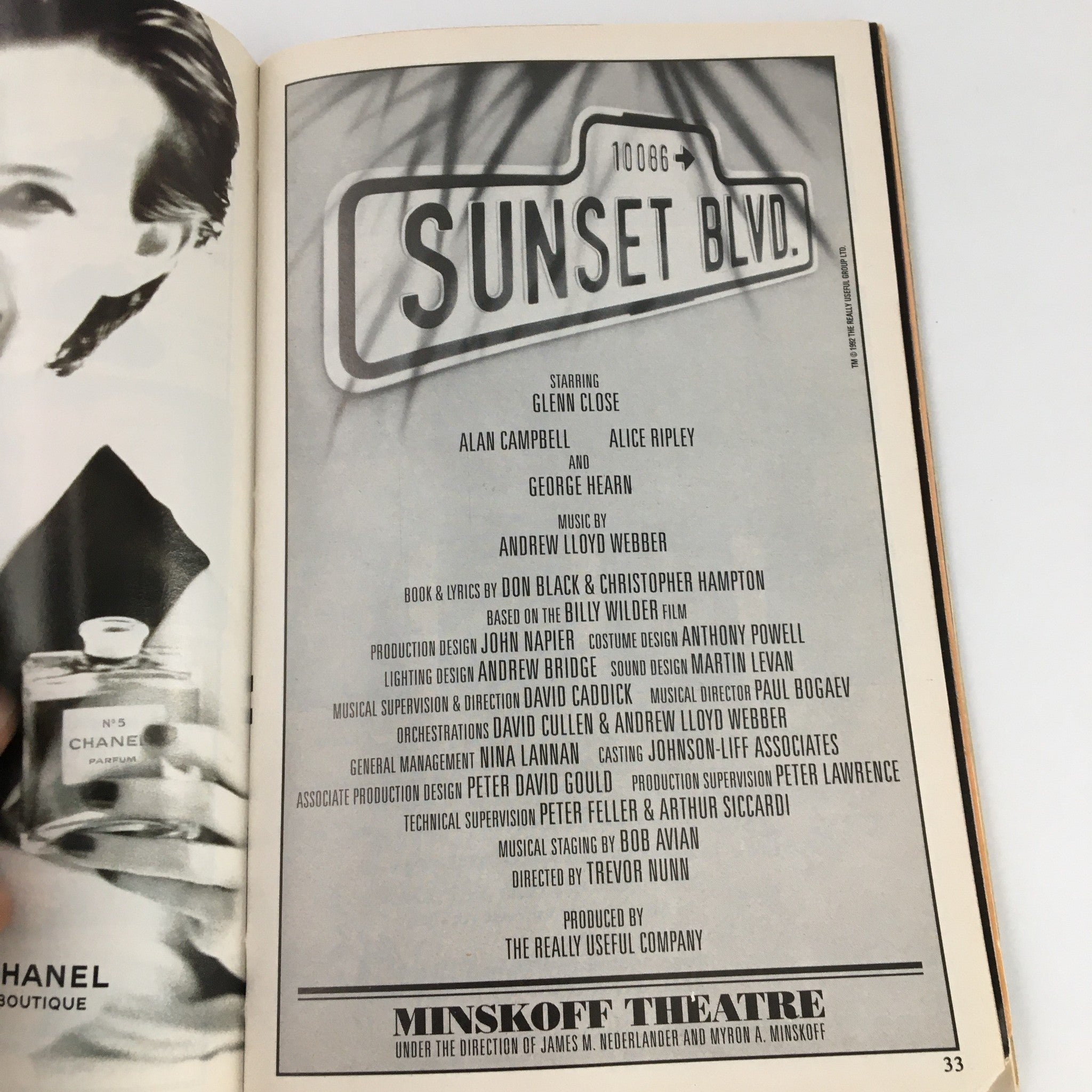 1994 Playbill Minskoff Theatre 'Sunset Blvd.' Glenn Close, Alan Campbell