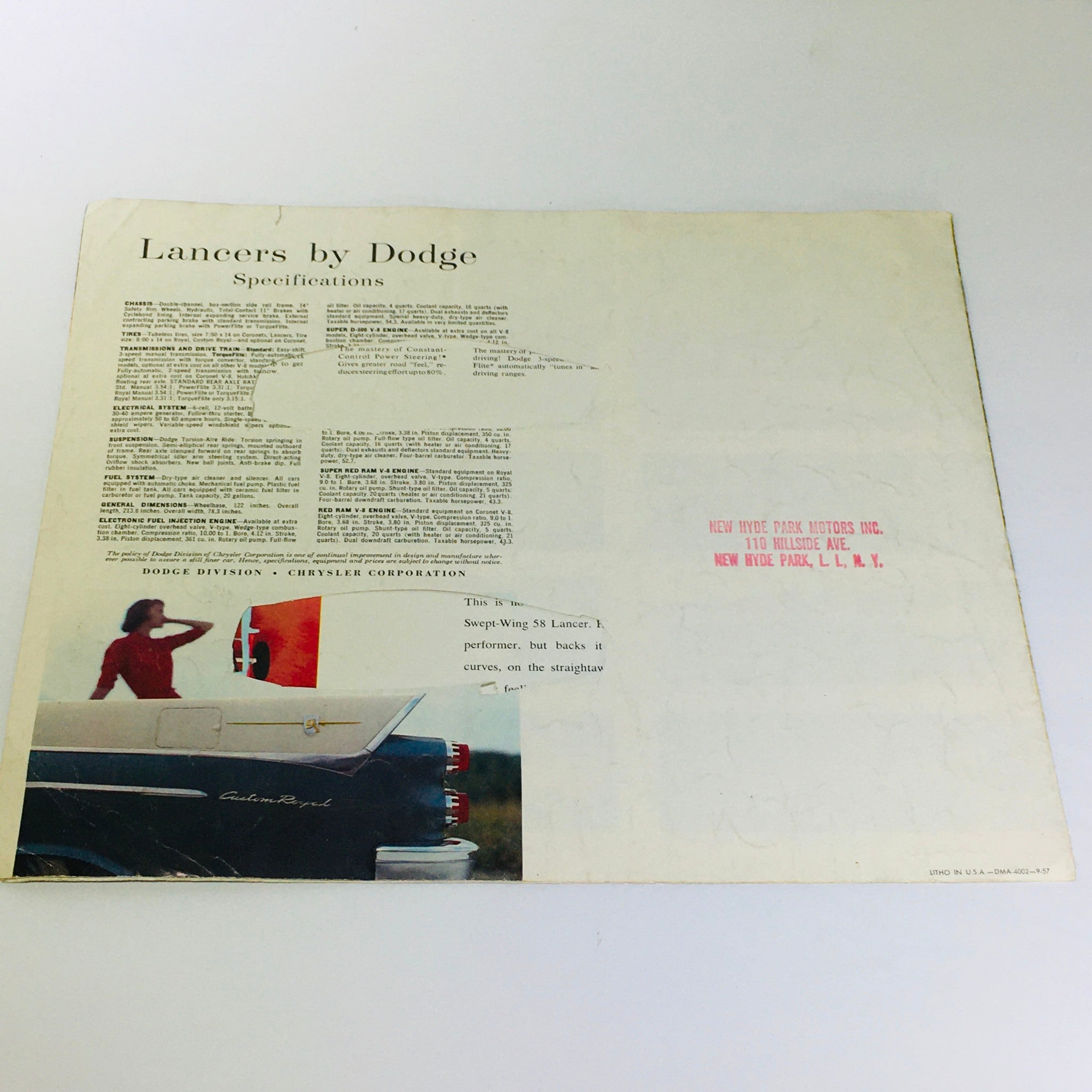 Vintage Swept-Wing 58 Lancers by Dodge 2-Door Convertible V-6 Sedan Car Catalog