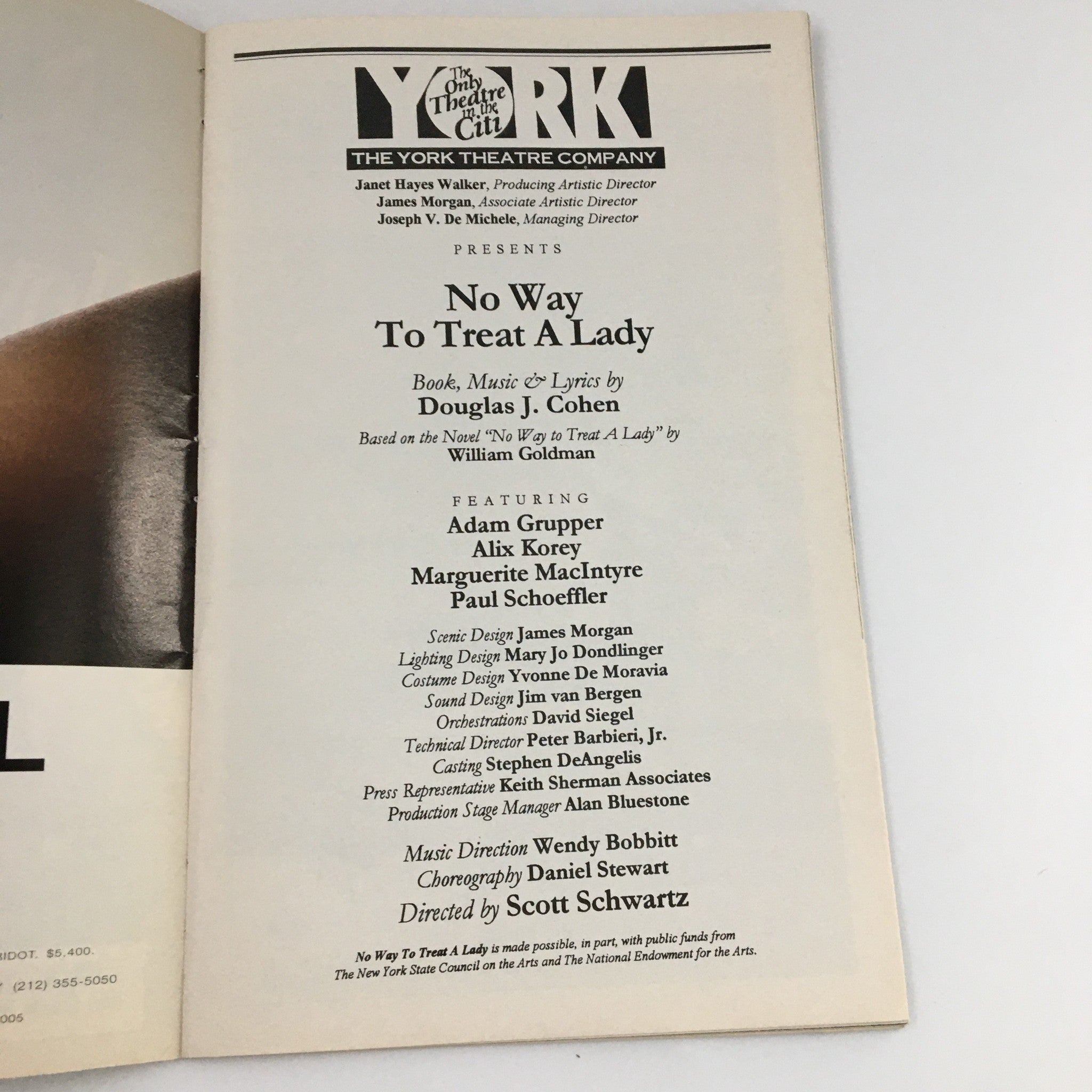 1997 Playbill The York Theatre Company 'No Way To Treat A Lady' Adam Grupper