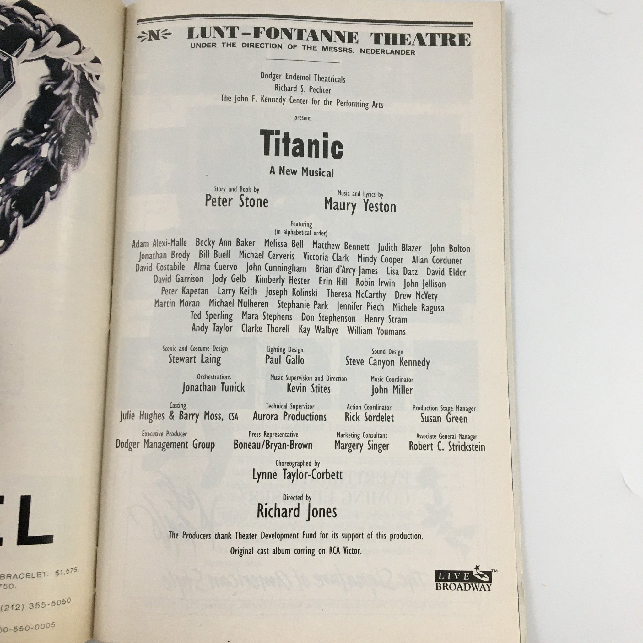 1997 Playbill Lunt-Fontanne Theatre 'Titanic' Adam Alexi-Malle, Becky Ann Baker