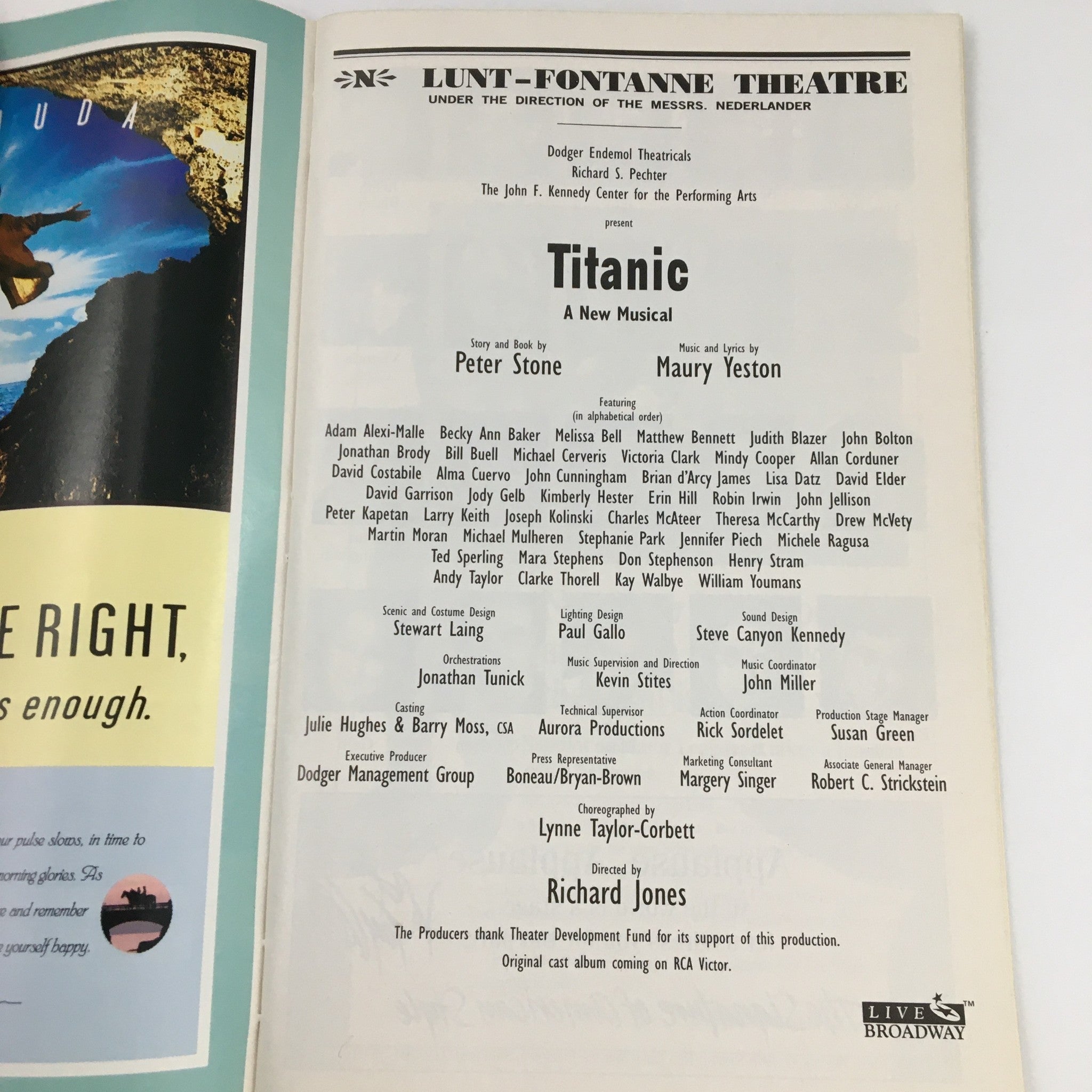 1997 Playbill Lunt-Fontanne Theatre 'Titanic' Melissa Bell, Mathew Bennett