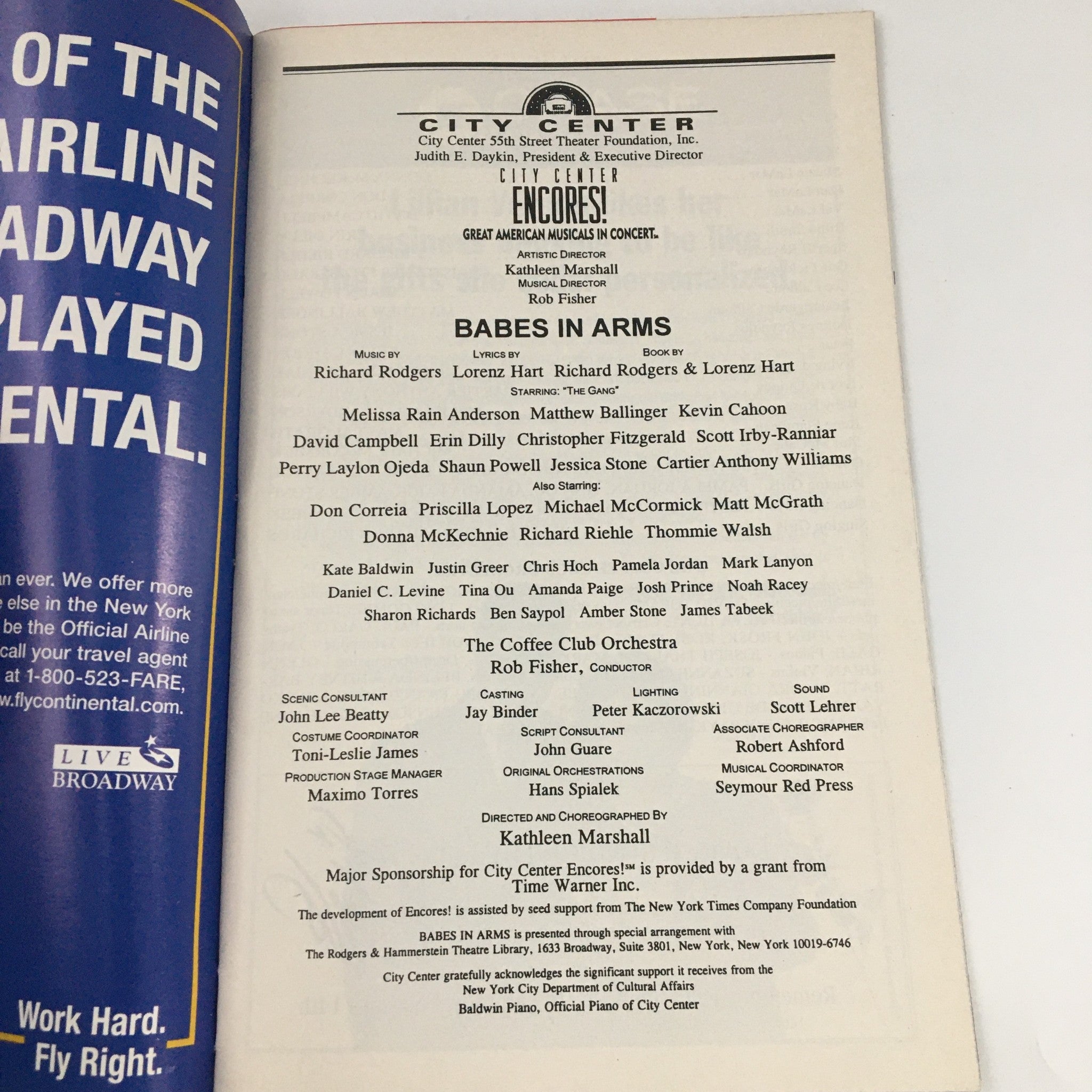 1999 Playbill City Center 'Babes in Arms' Melissa Rain Anderson, Kevin Cahoon