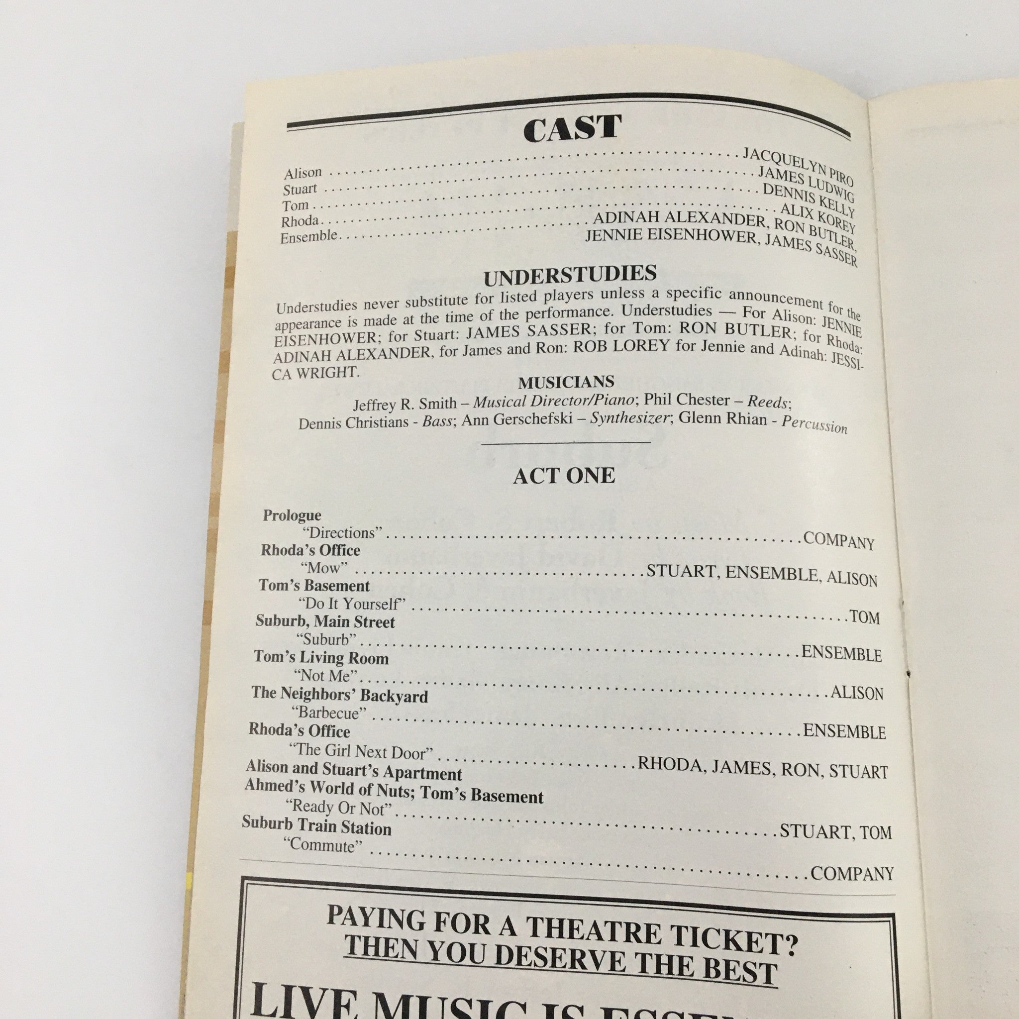 2001 Playbill The York Theatre Company 'Suburb' Adinah Alexander, Ron Butler