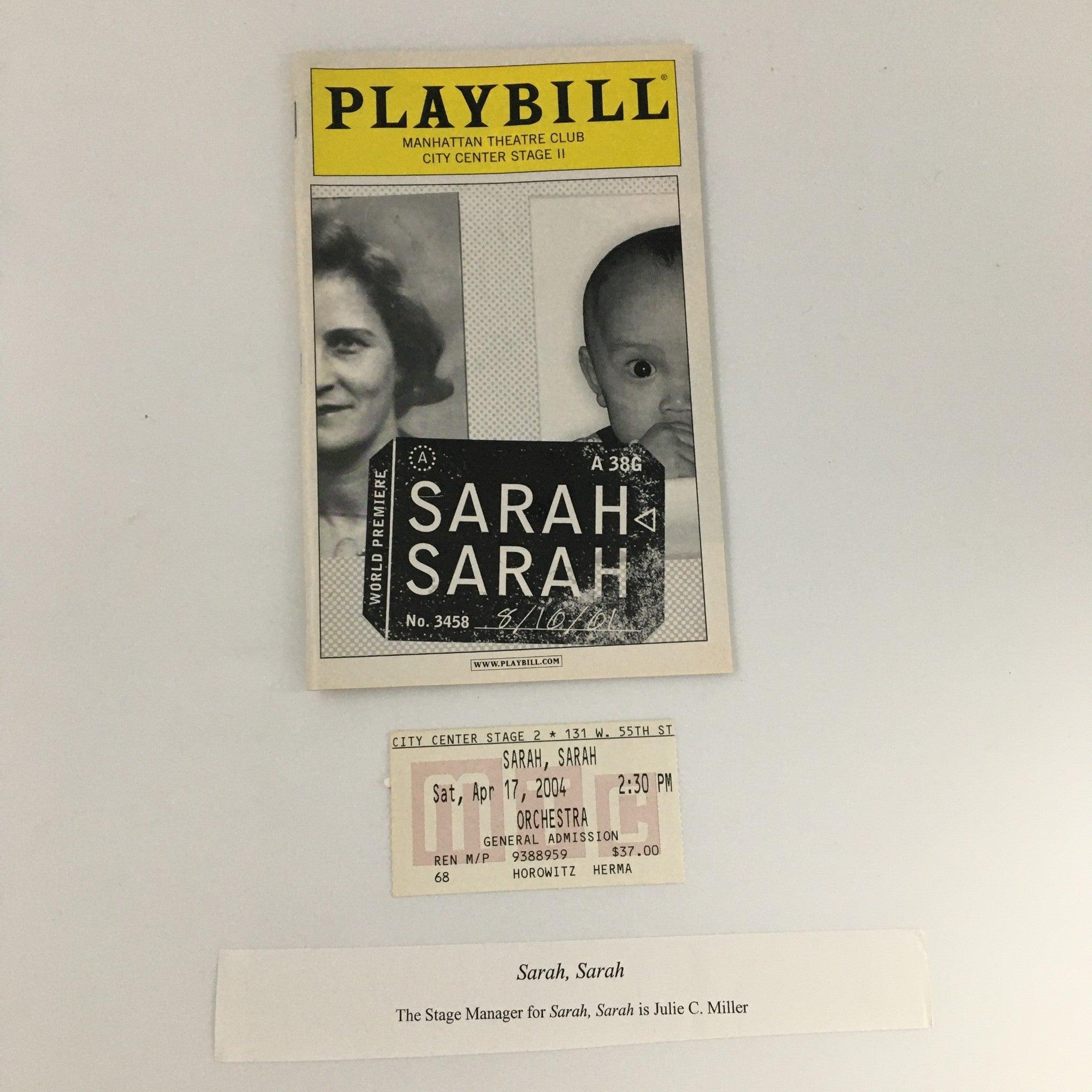 2004 Playbill Manhattan Theatre Club 'Sarah, Sarah' Andrew Katz, Lori Prince