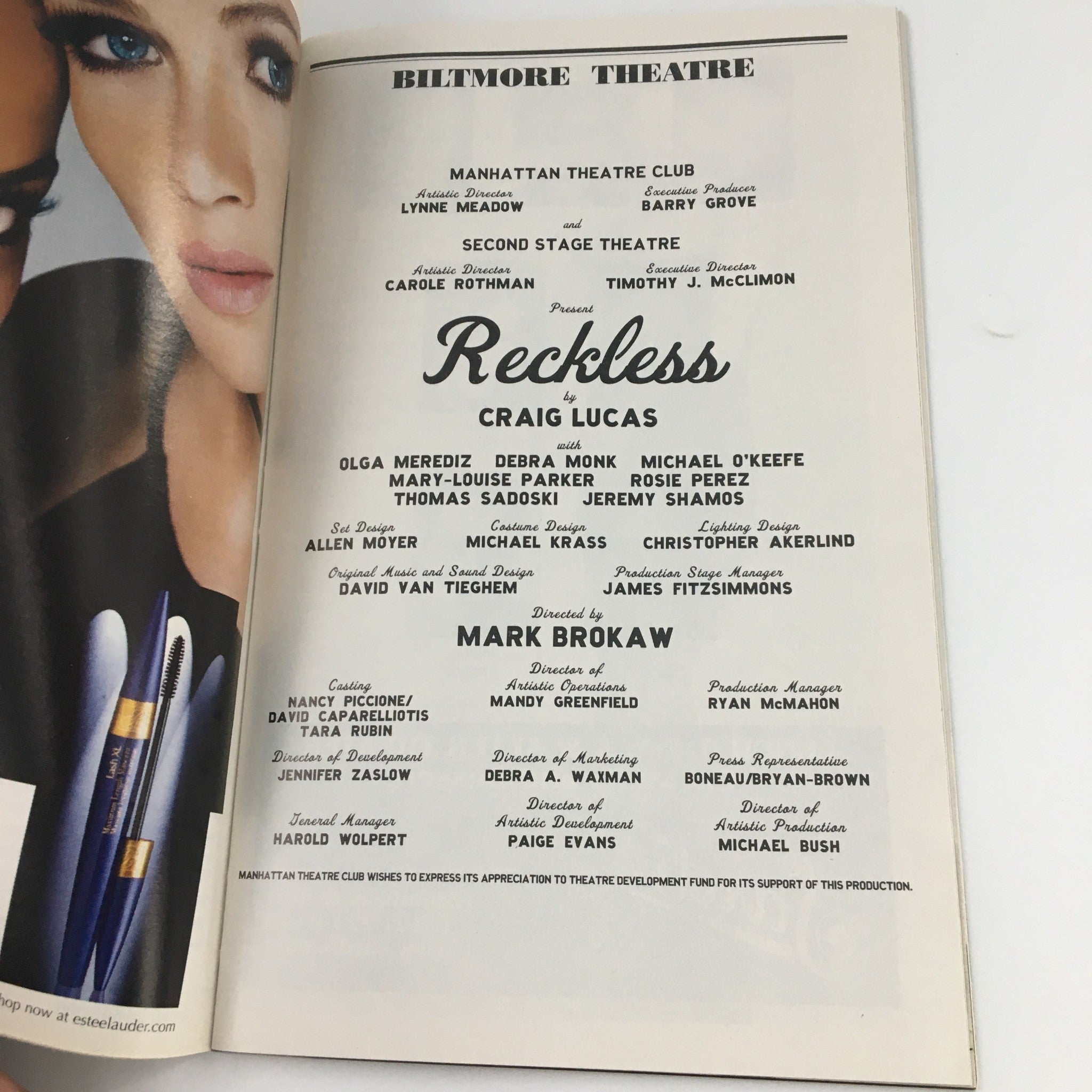 2004 Playbill Biltmore Theatre 'Reckless' Olga Merediz, Debra Monk, Rosie Perez