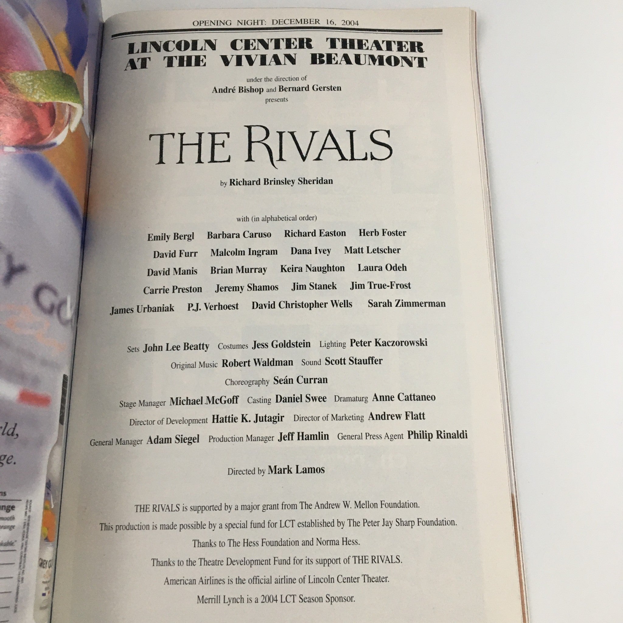 2004 Playbill Vivian Beaumont 'The Rivals' Emily Bergl Barbara Carusco Dana Ivey