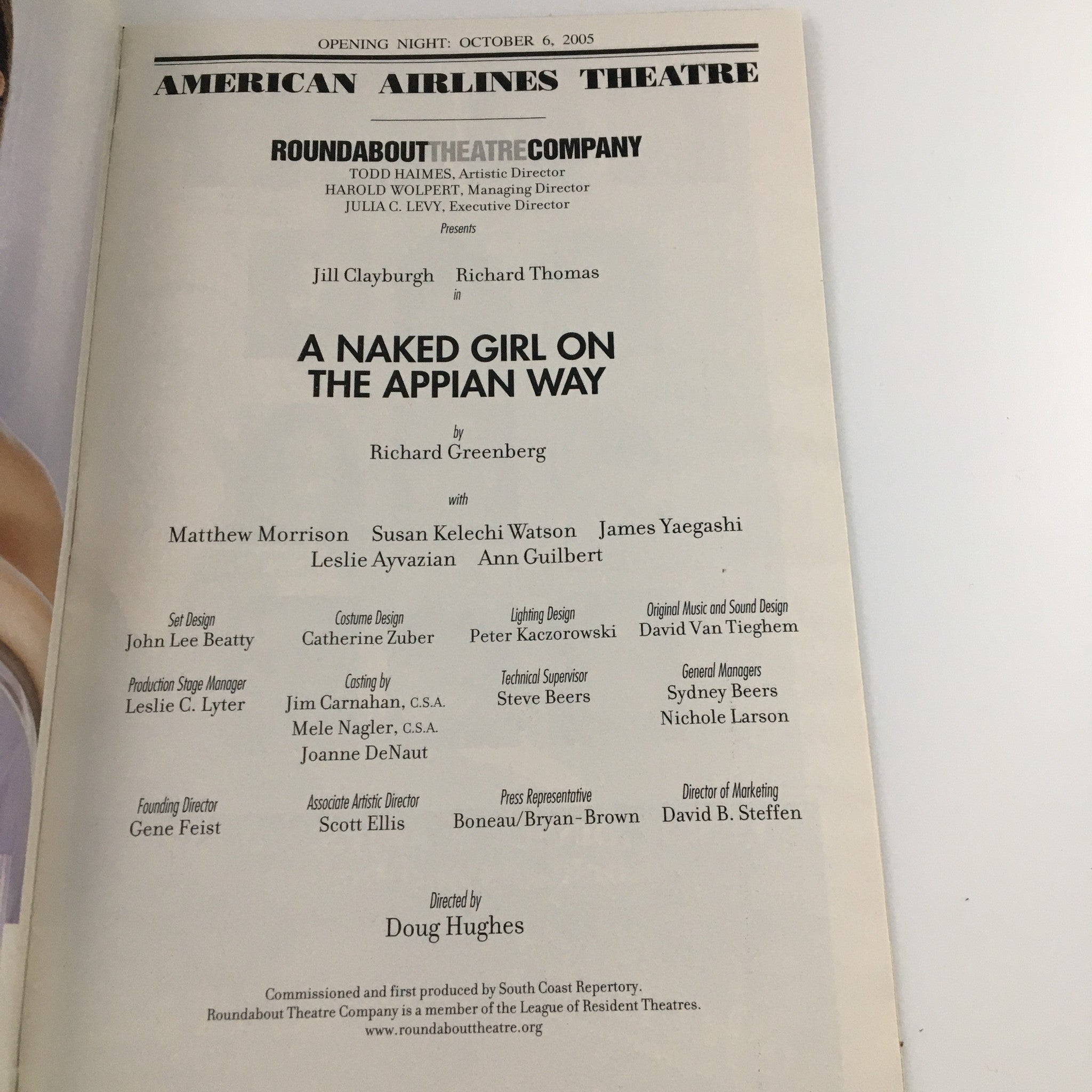 2005 Playbill American Airlines Theatre 'A Naked Girl On The Appian Way'