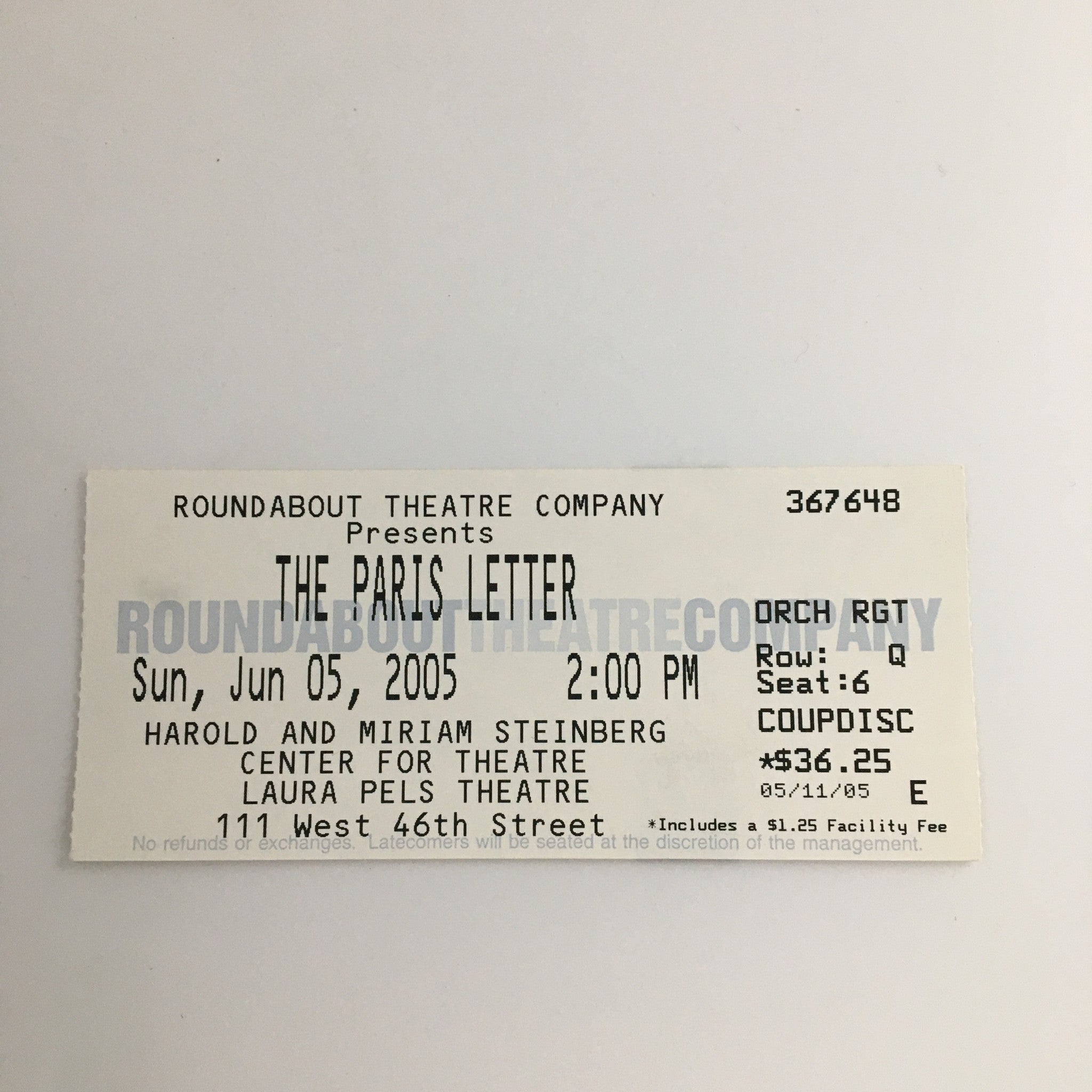 2005 Playbill Roundabout Theatre Company 'The Paris Letter' Daniel Eric Gold