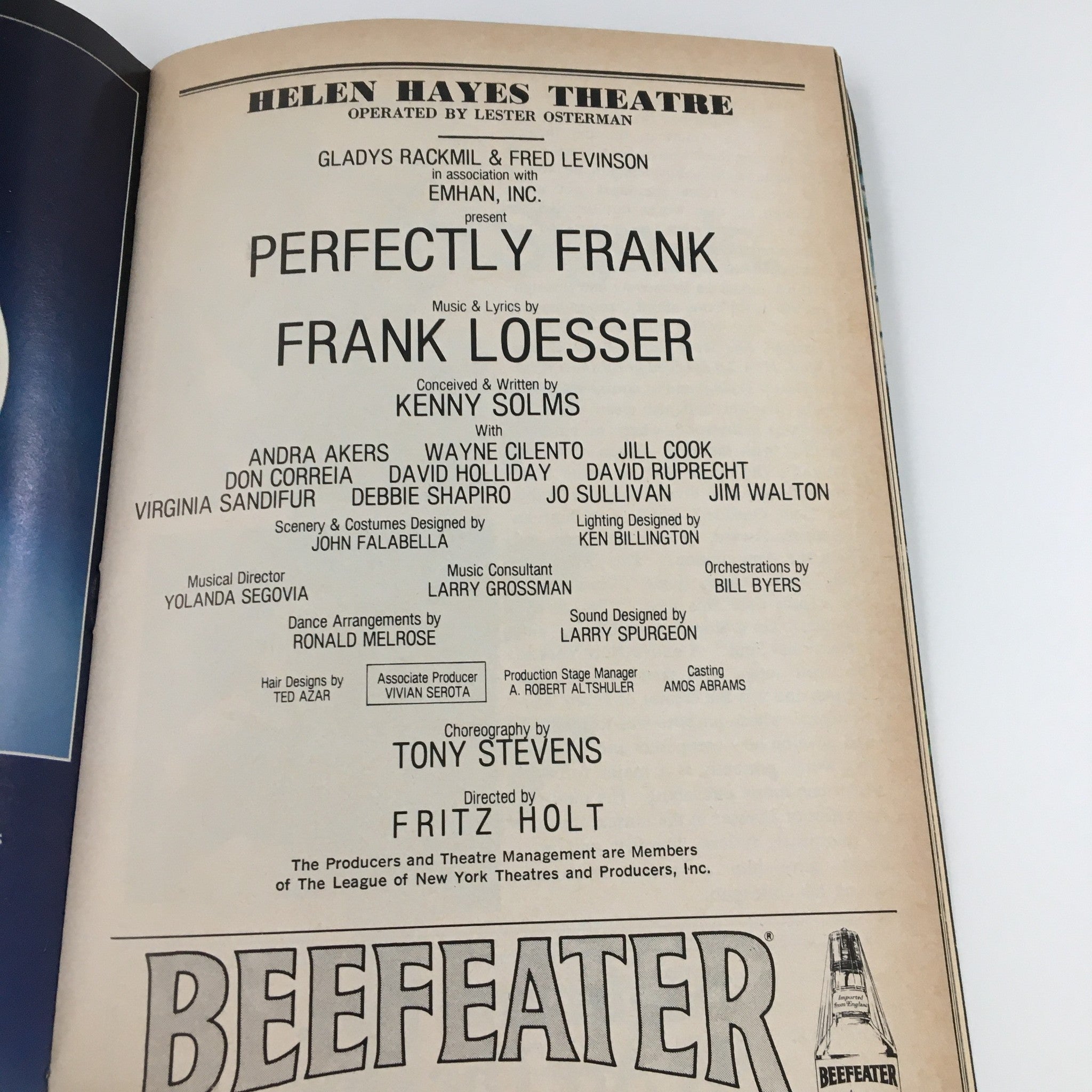 1980 Playbill Helen Hayes Theatre 'Perfectly Frank' Andra Akers, Wayne Cilento