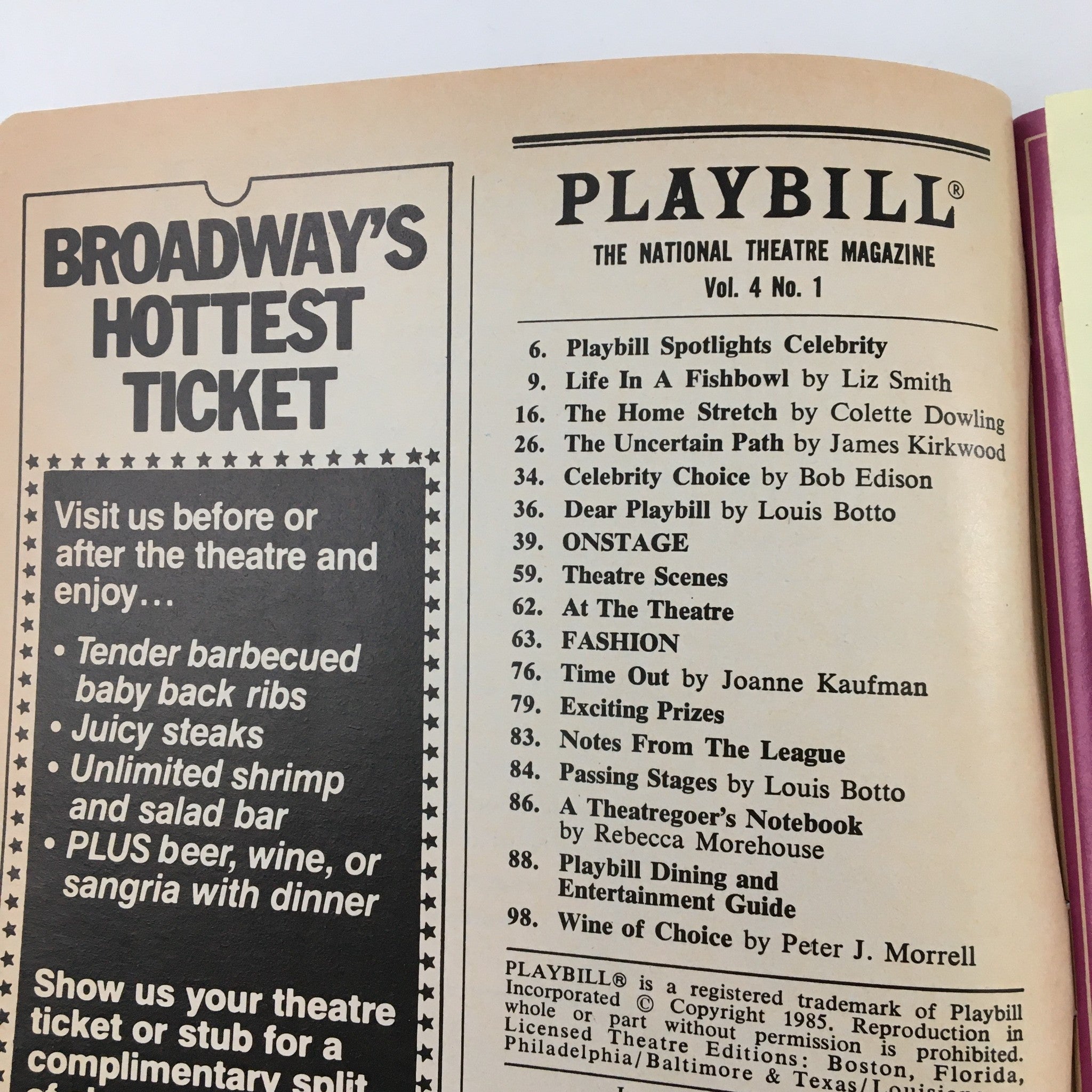 1985 Playbill Royal Theatre 'Song & Dance' Bernadette Petters, Denise Faye