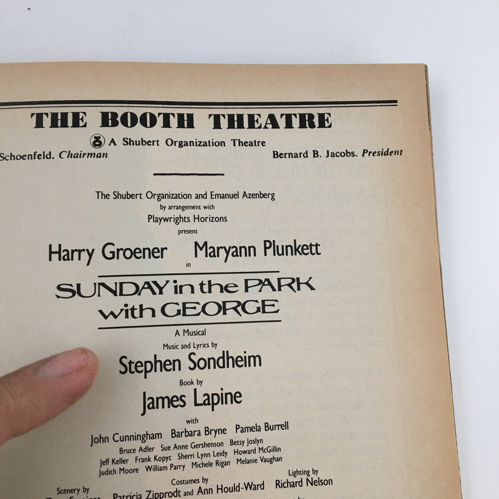 1985 Playbill Booth Theatre 'Sunday in the Park with George' Harry Groener