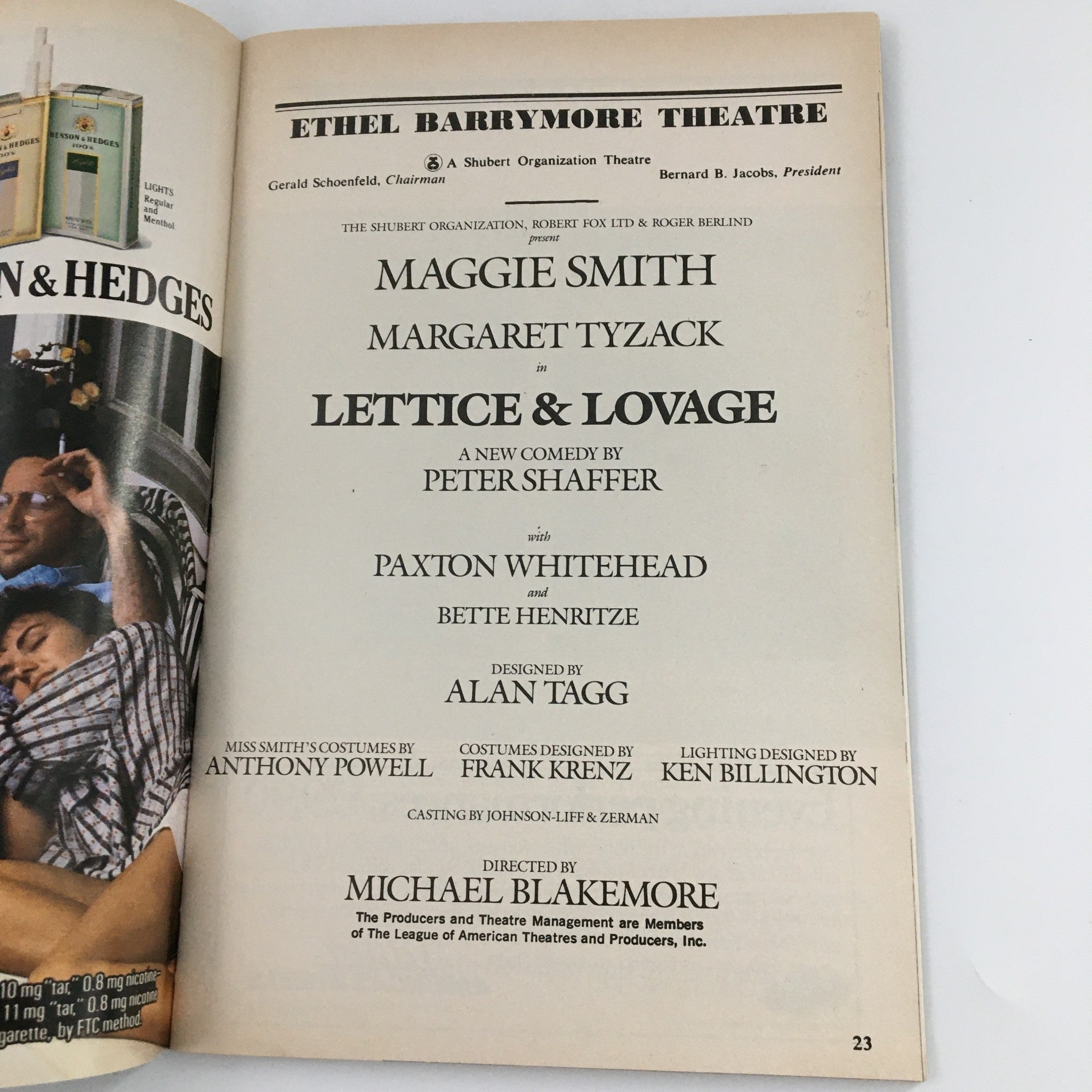 1990 Playbill Ethel Barrymore Theatre 'Lettice & Lovage' Margaret Tyzack