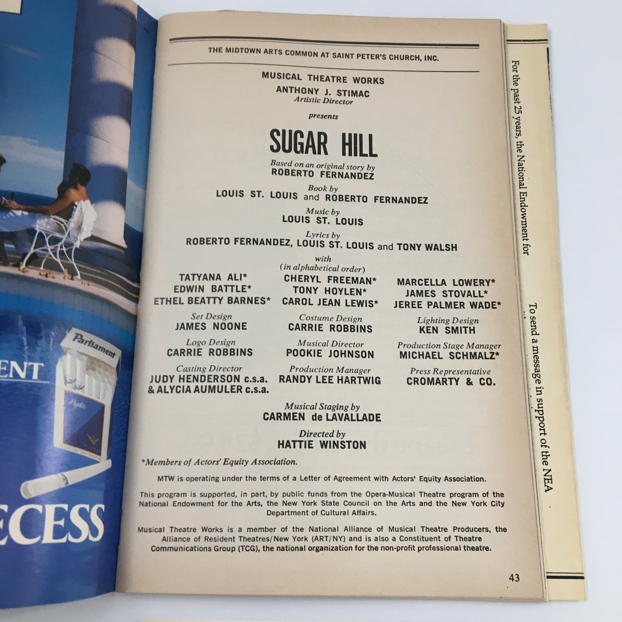 1990 Playbill Musical Theatre Works 'Sugar Hill' Tatyana Ali, Cheryl Freeman