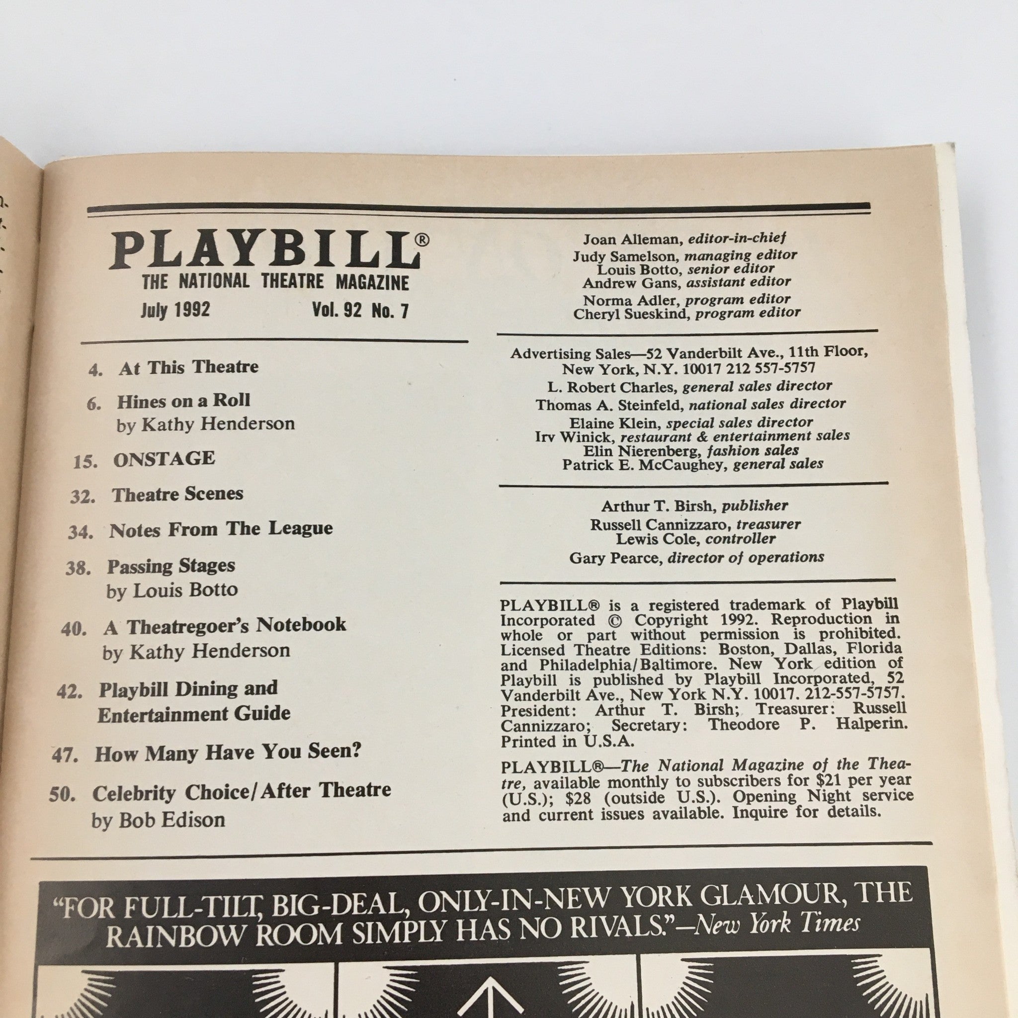 1992 Playbill Brooks Atkinson Theatre 'Death And The Maiden' Glenn Close