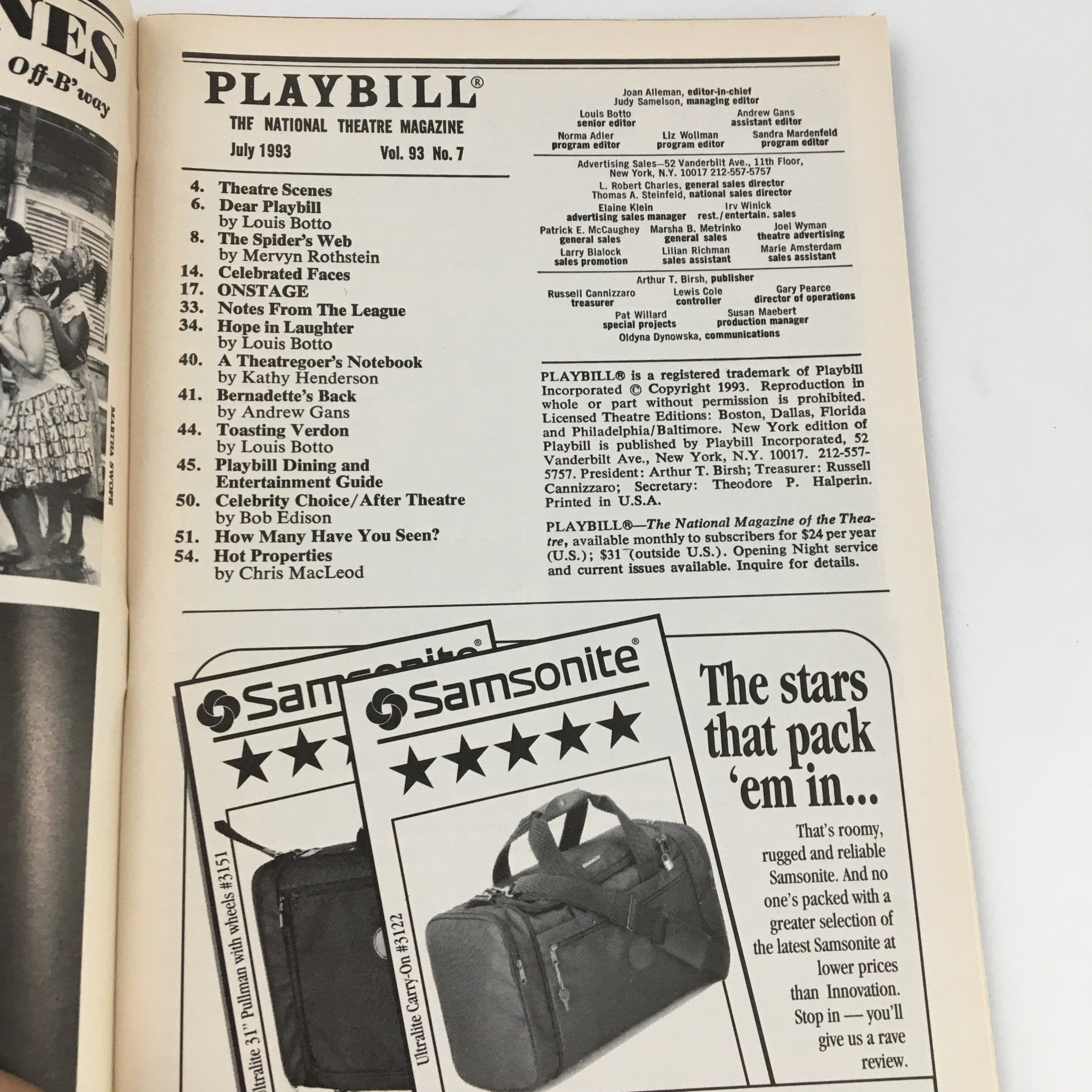 1993 Playbill Variety Arts Theatre Annie Warbucks Kathryn Zaremba Harve Presnell