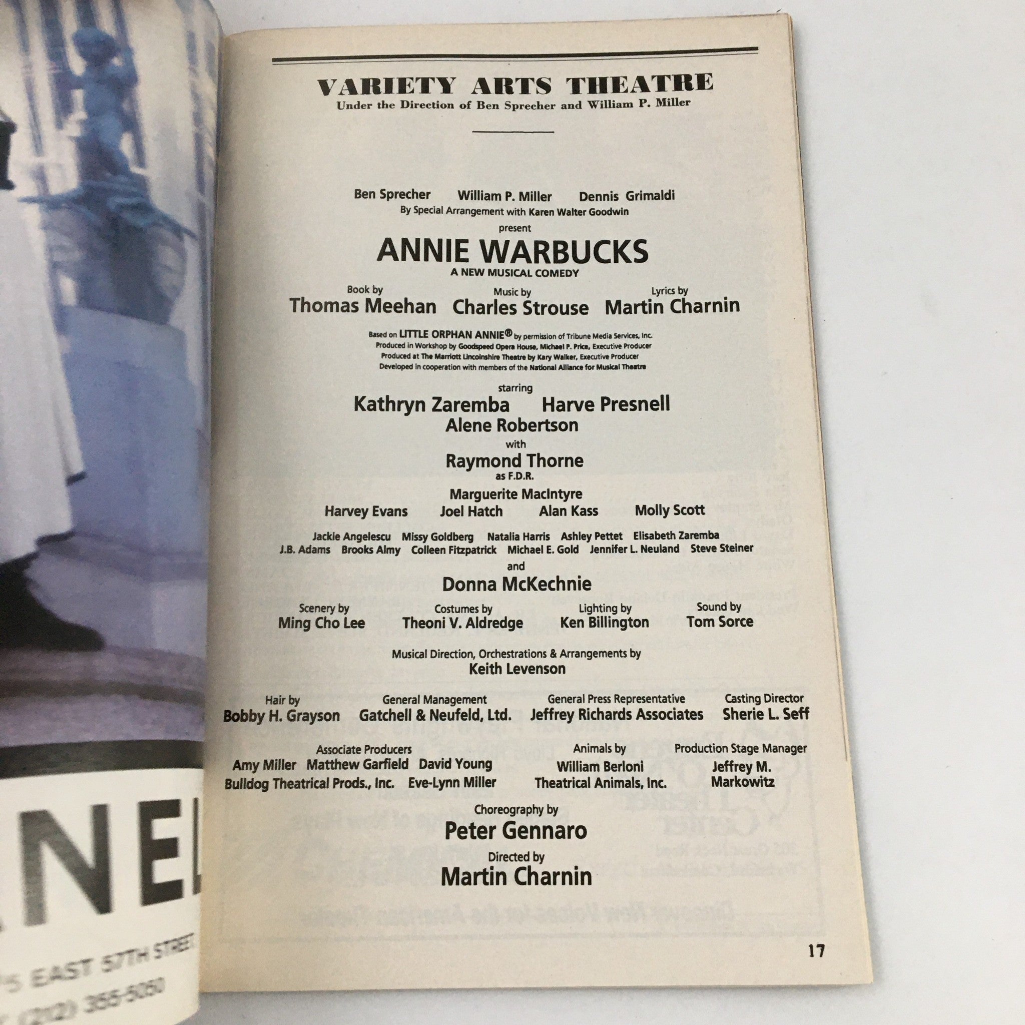 1993 Playbill Variety Arts Theatre Annie Warbucks Kathryn Zaremba Harve Presnell