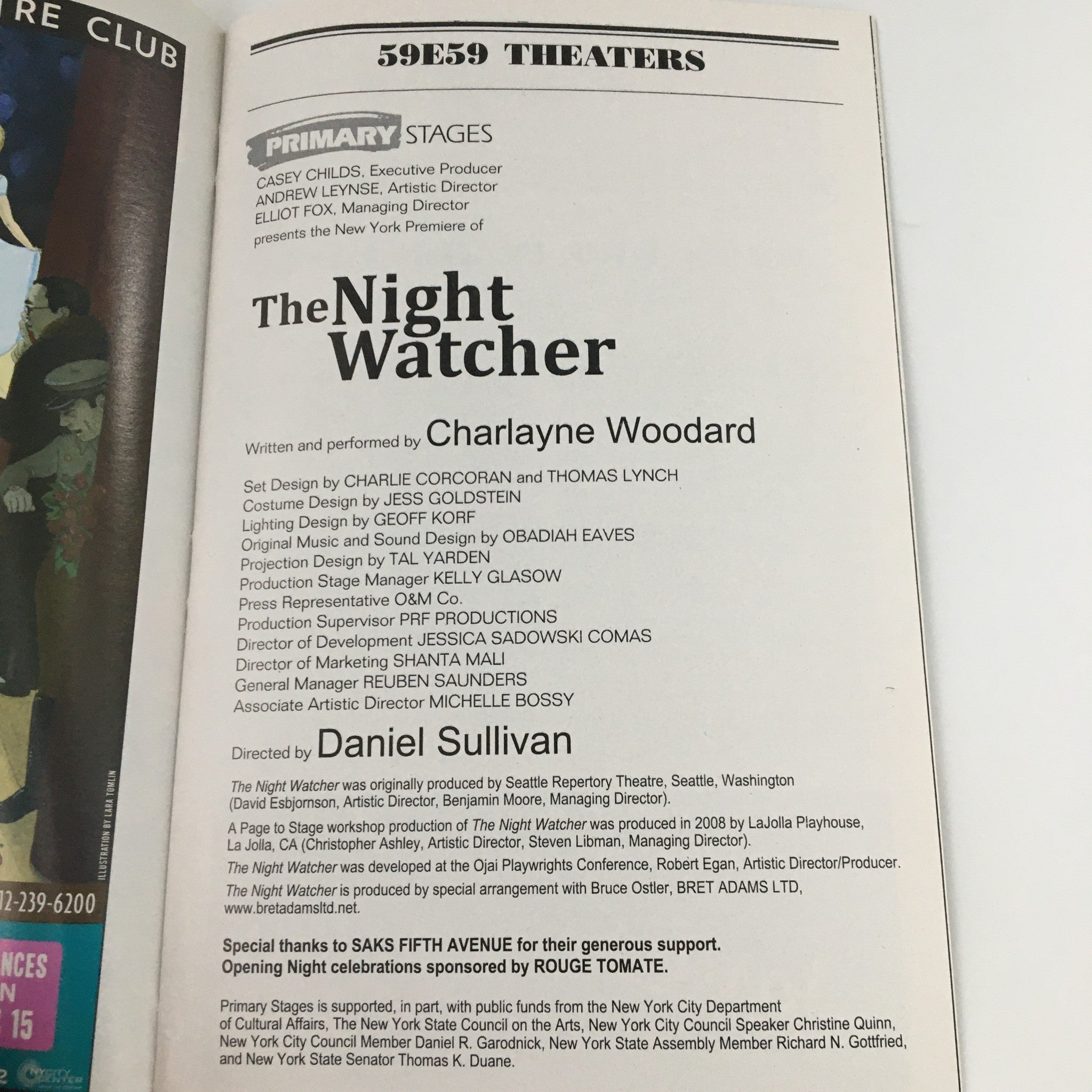 2009 Playbill 59E59 Theaters 'The Night Watcher' Charlayne Woodard