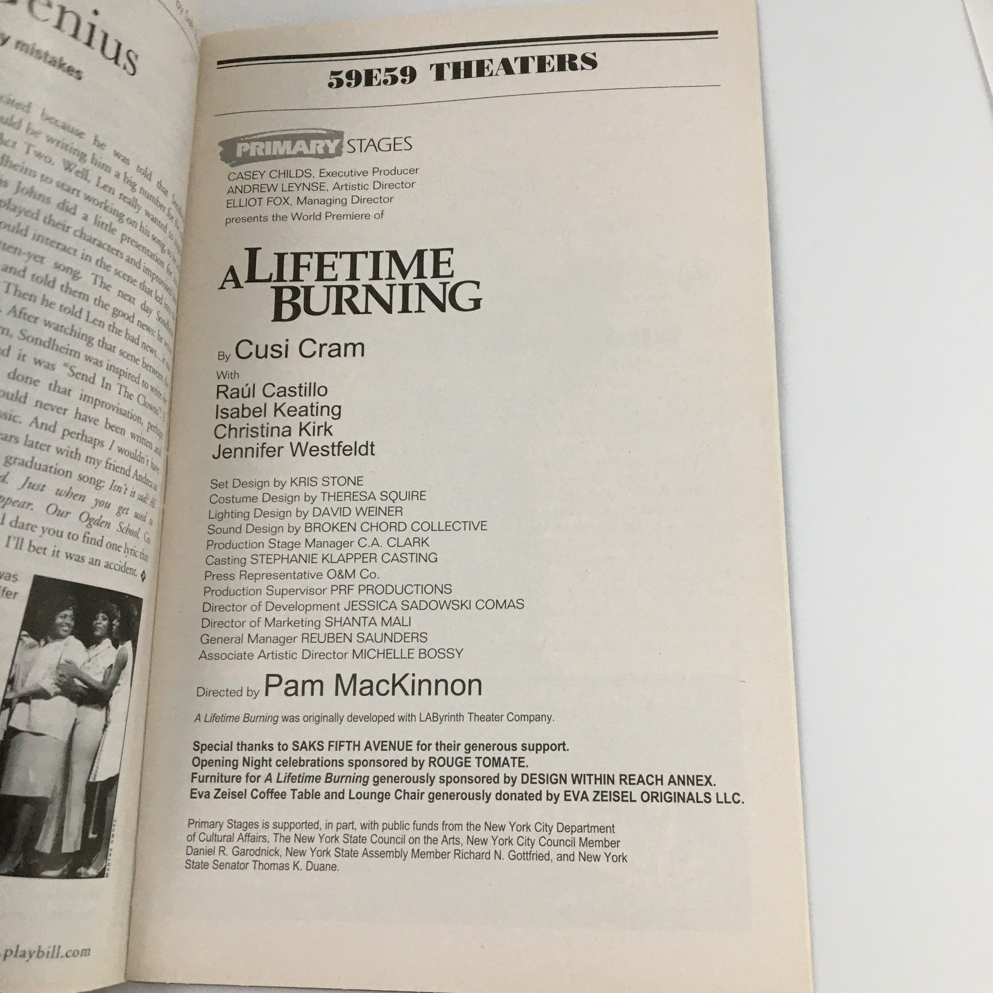 2009 Playbill 59E59 Theaters 'A Lifetime Burning' Raul Castillo, Isabel Keating