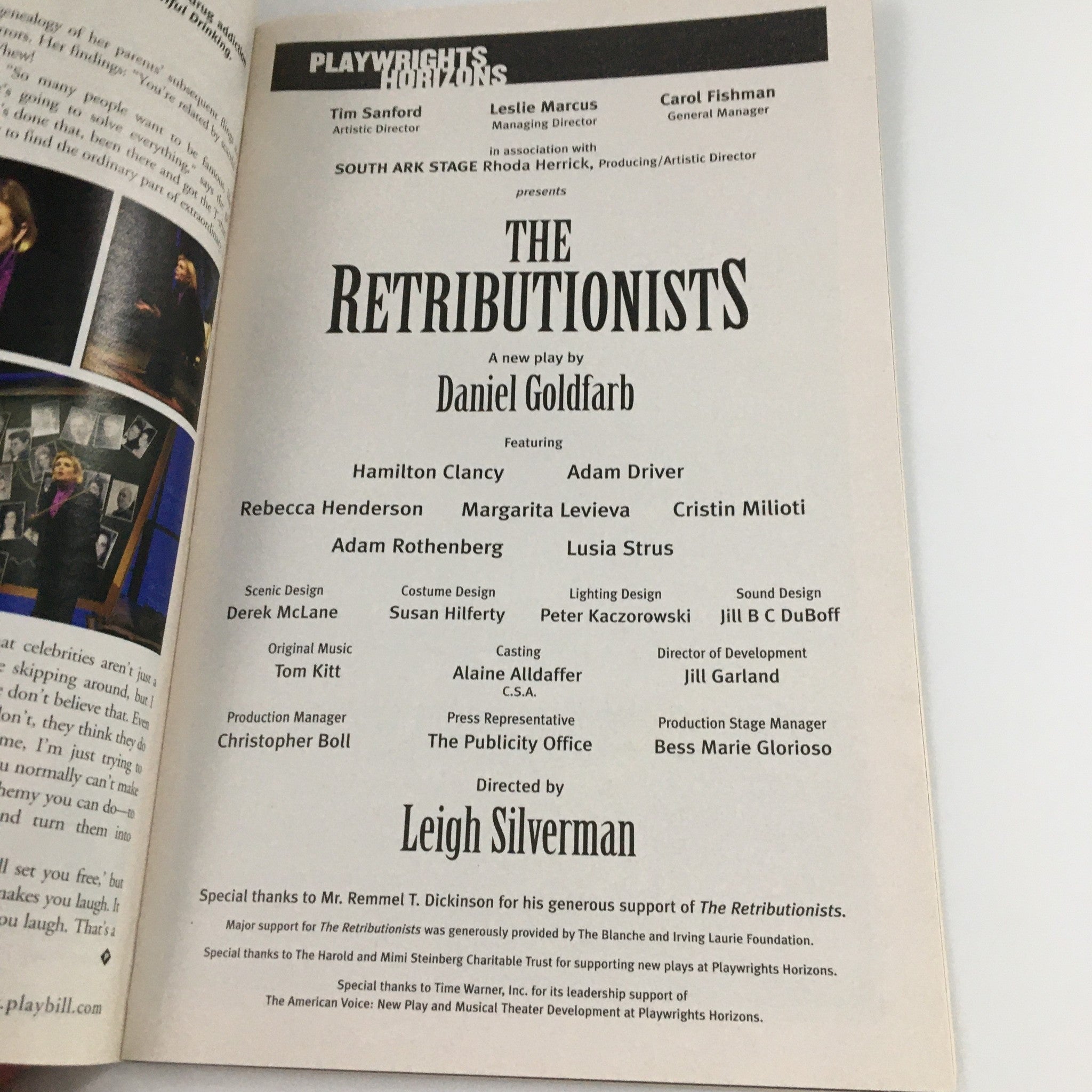 2009 Playbill Playwrights Horizons 'The Retributionists' Hamilton Clancy