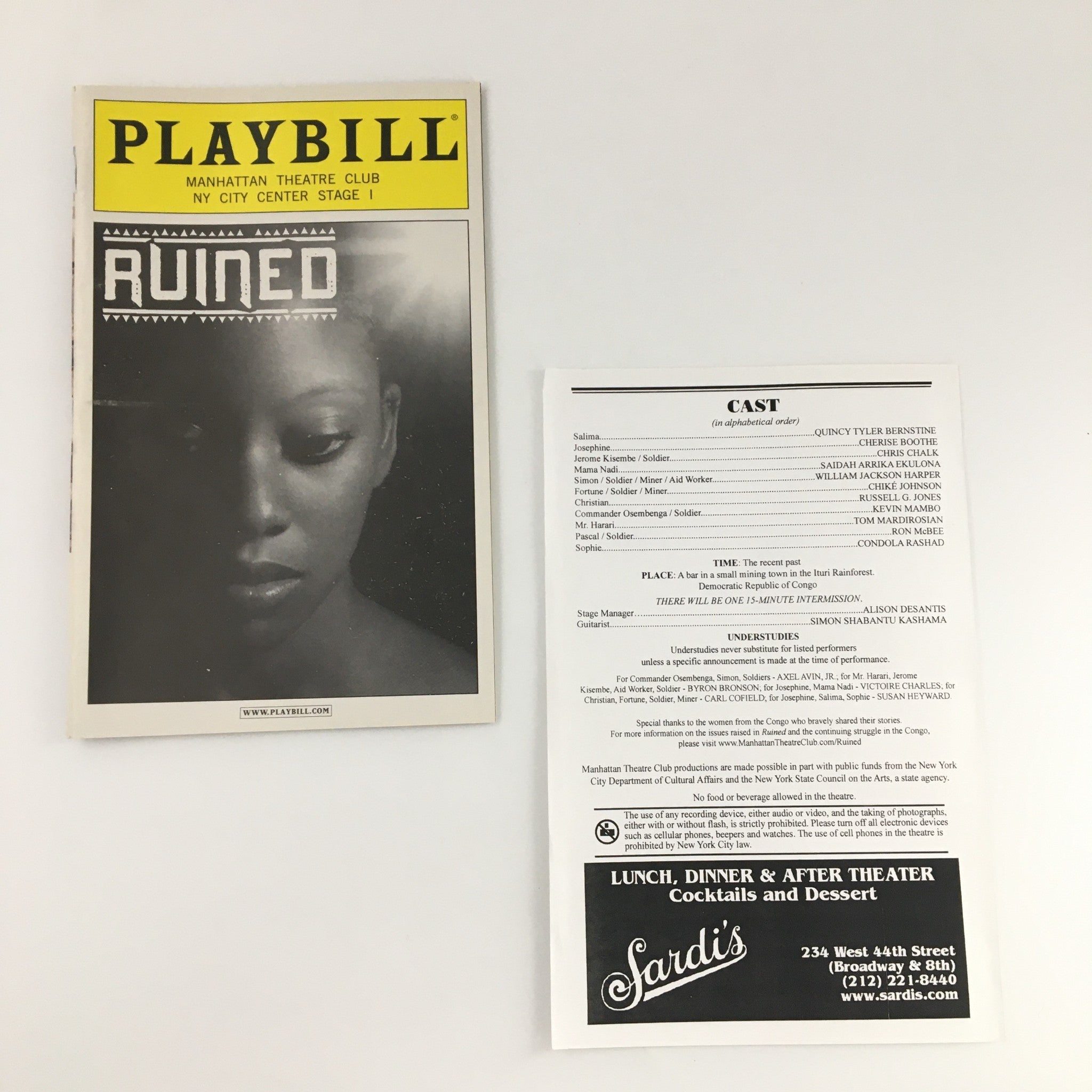 2009 Playbill Manhattan Theatre Club 'Ruined' Quincy Tyler Bernstine Chris Chalk