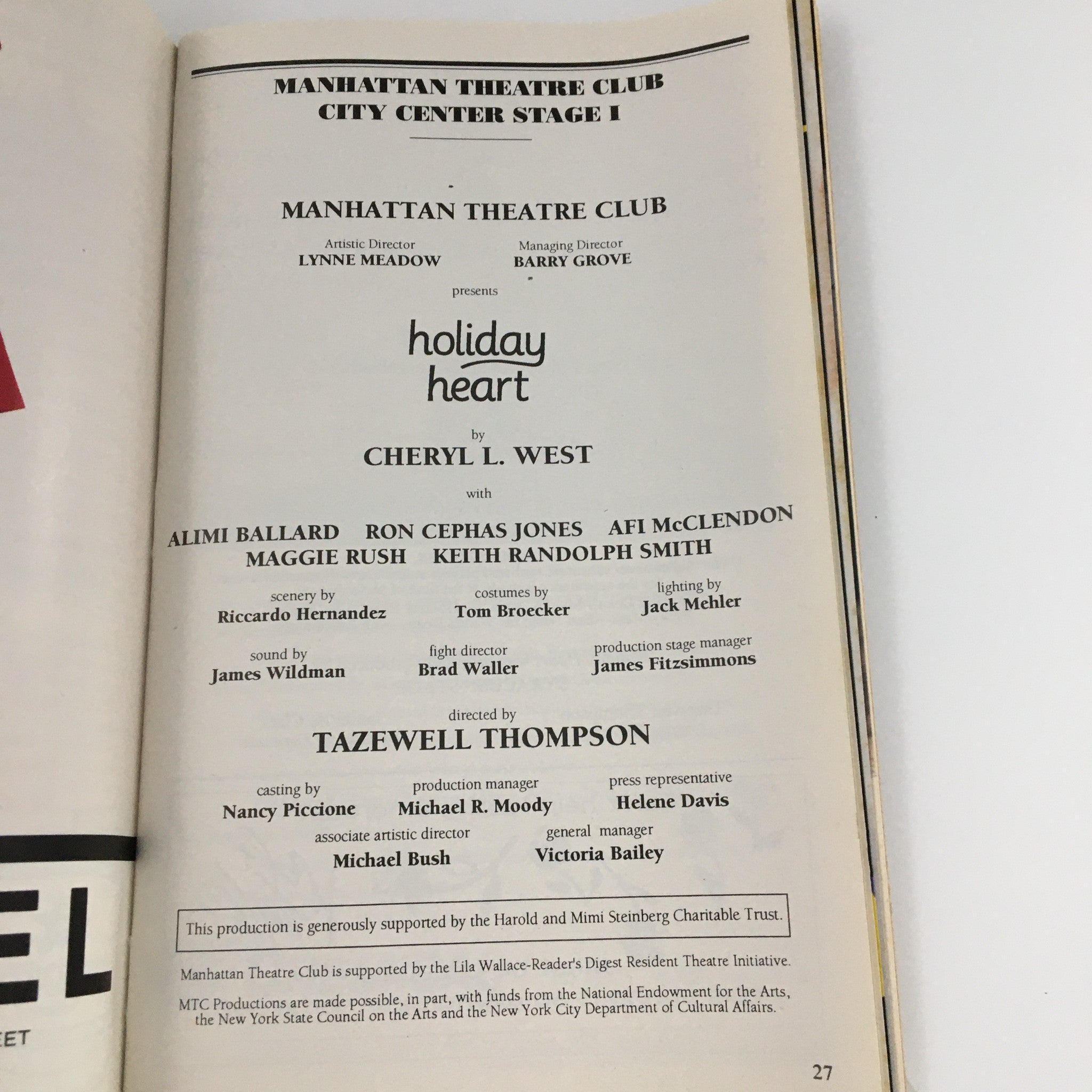 1995 Playbill Manhattan Theatre Club 'Holiday Heart' Almi Ballard, Maggie Rush