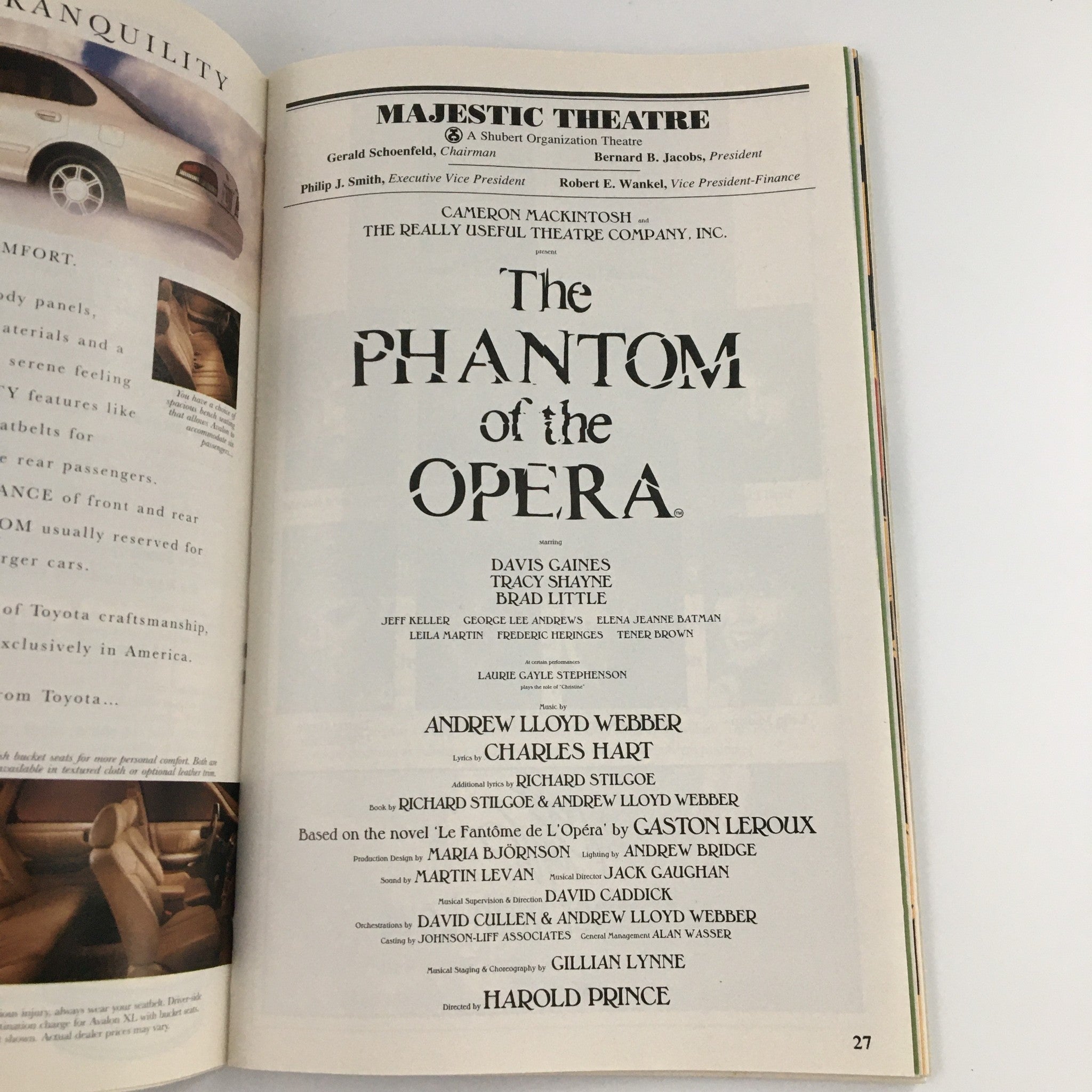 1995 Playbill Majestic Theatre 'The Phantom of the Opera' Tracy Shayne