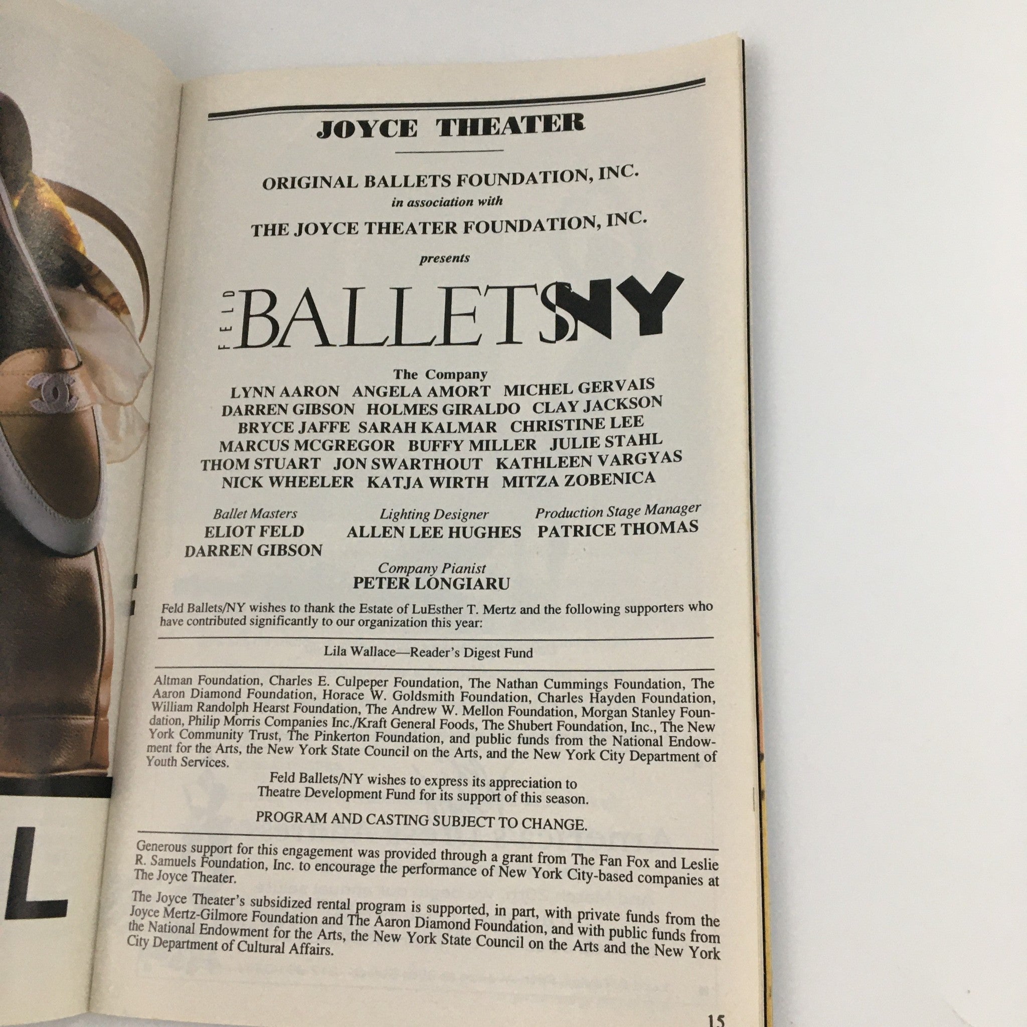 1994 Playbill Joyce Theater 'Feld Ballets NY' Darren Gibson, Michel Gervais