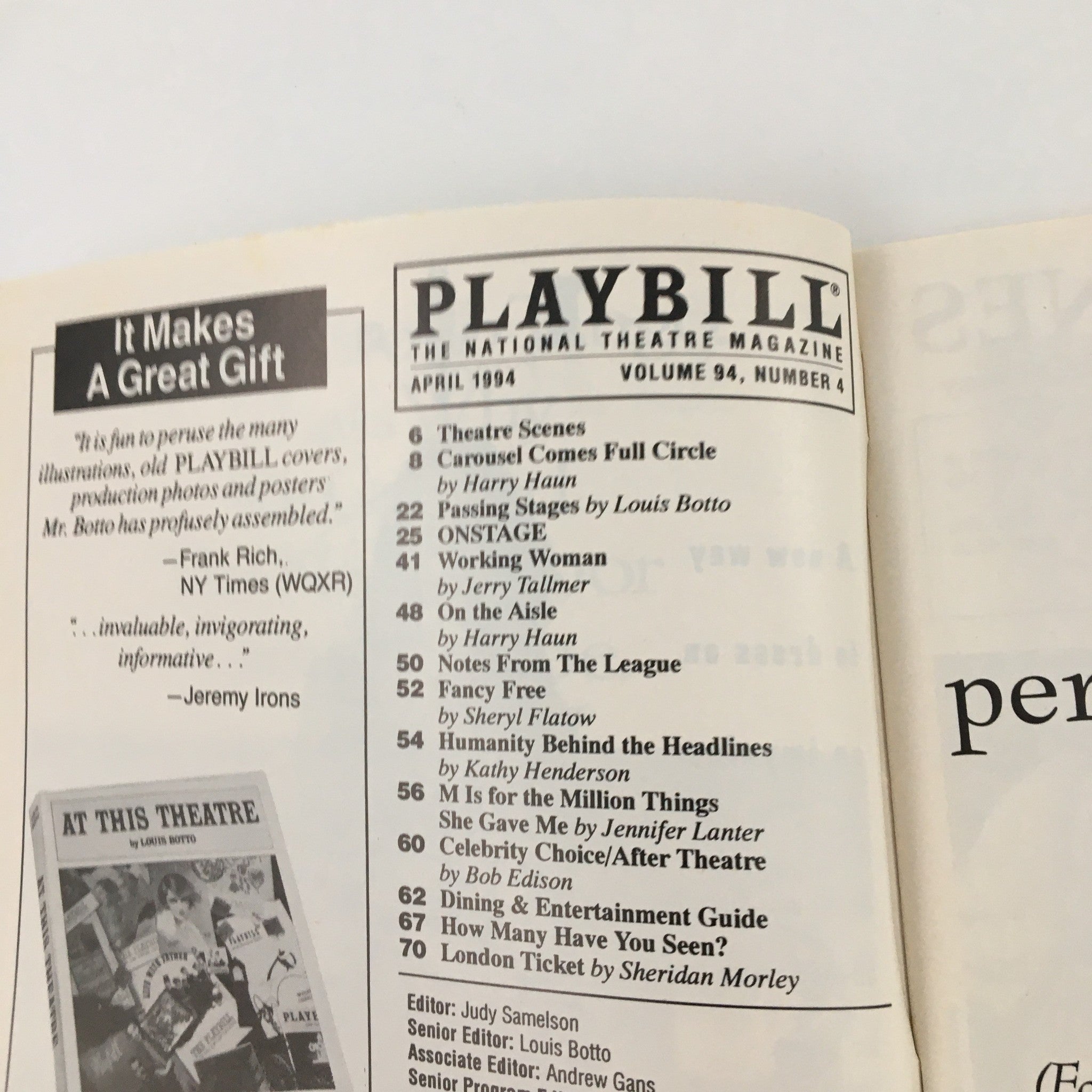 1994 Playbill Playhouse 91 'Teibele and her Demon' Isaac Bashevis Singer