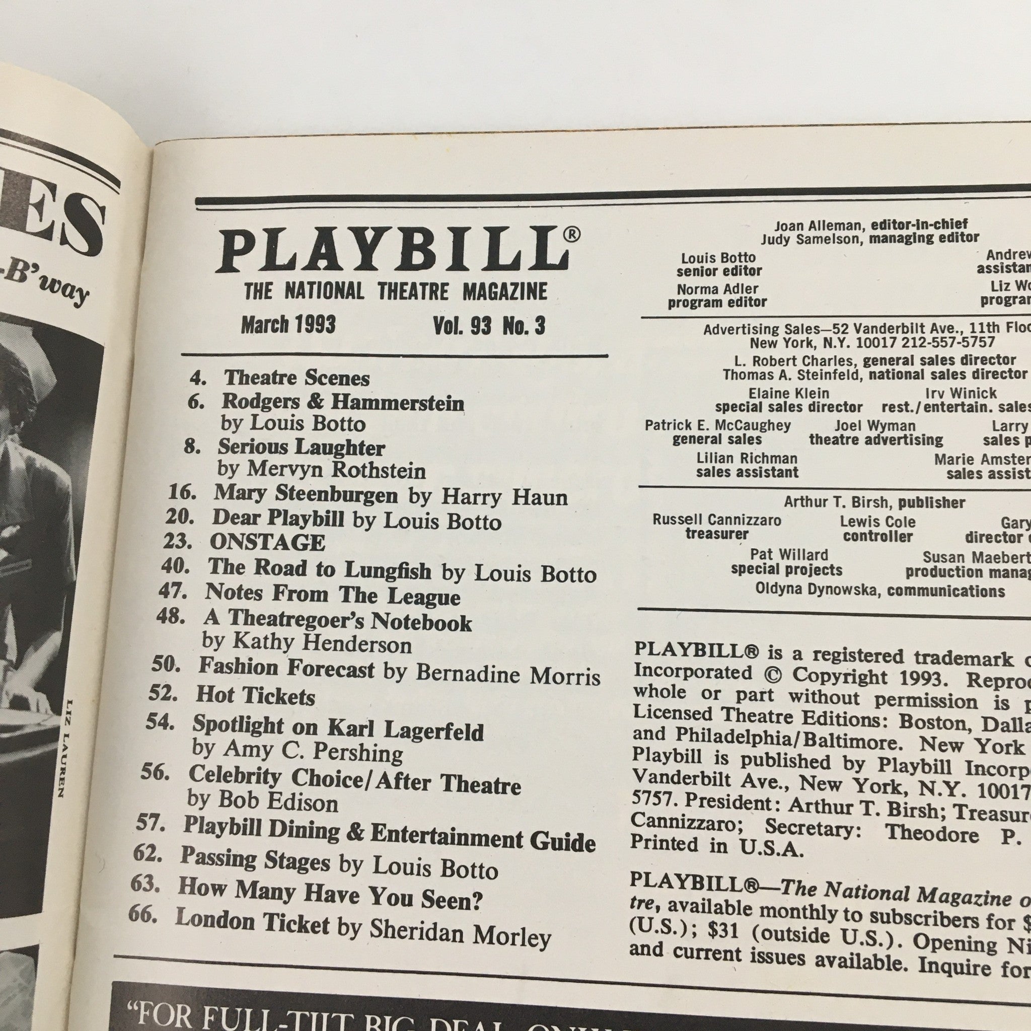 1993 Playbill Circle Repertory Company '3 Hotels' Christine Lahti and Ron Rifkin