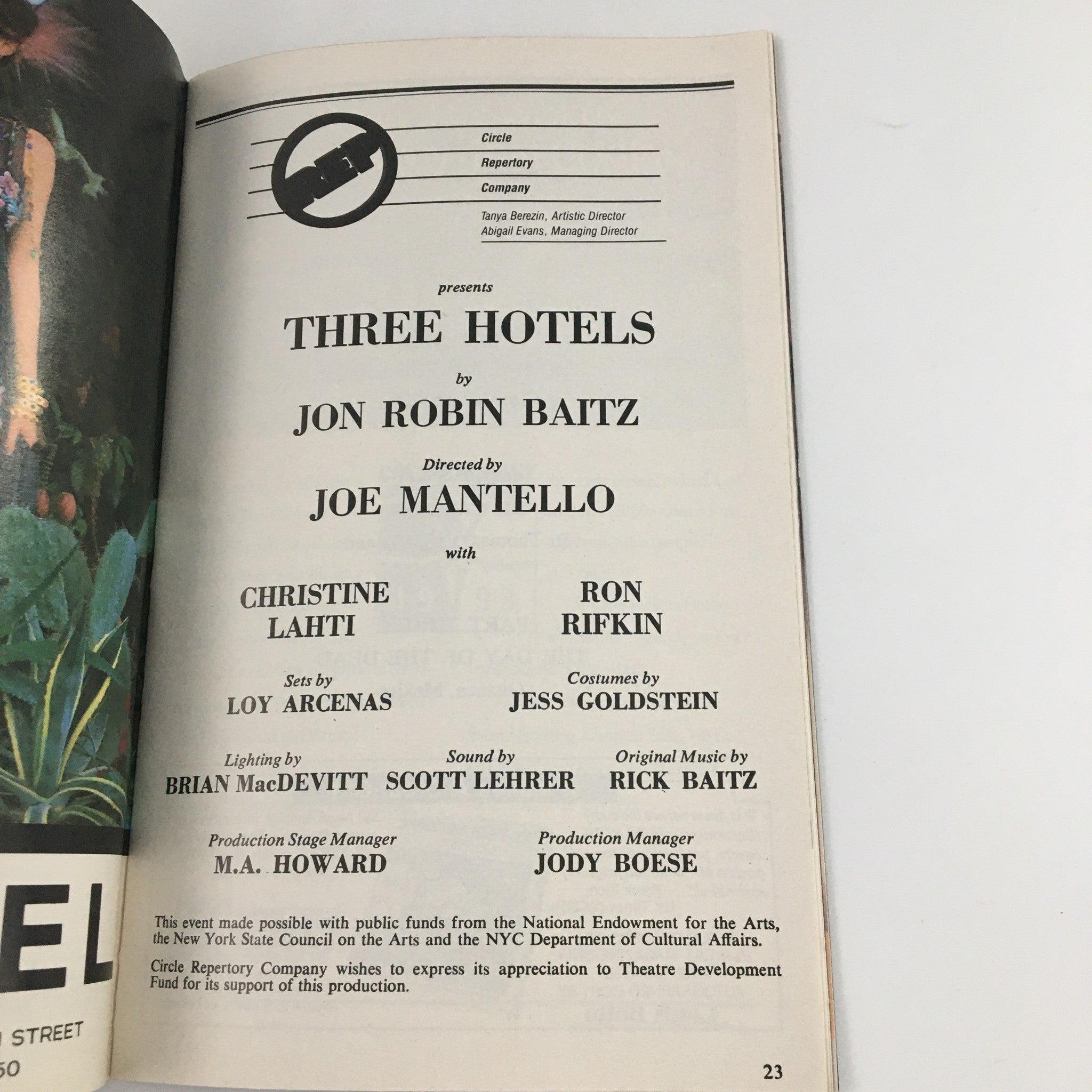 1993 Playbill Circle Repertory Company '3 Hotels' Christine Lahti and Ron Rifkin