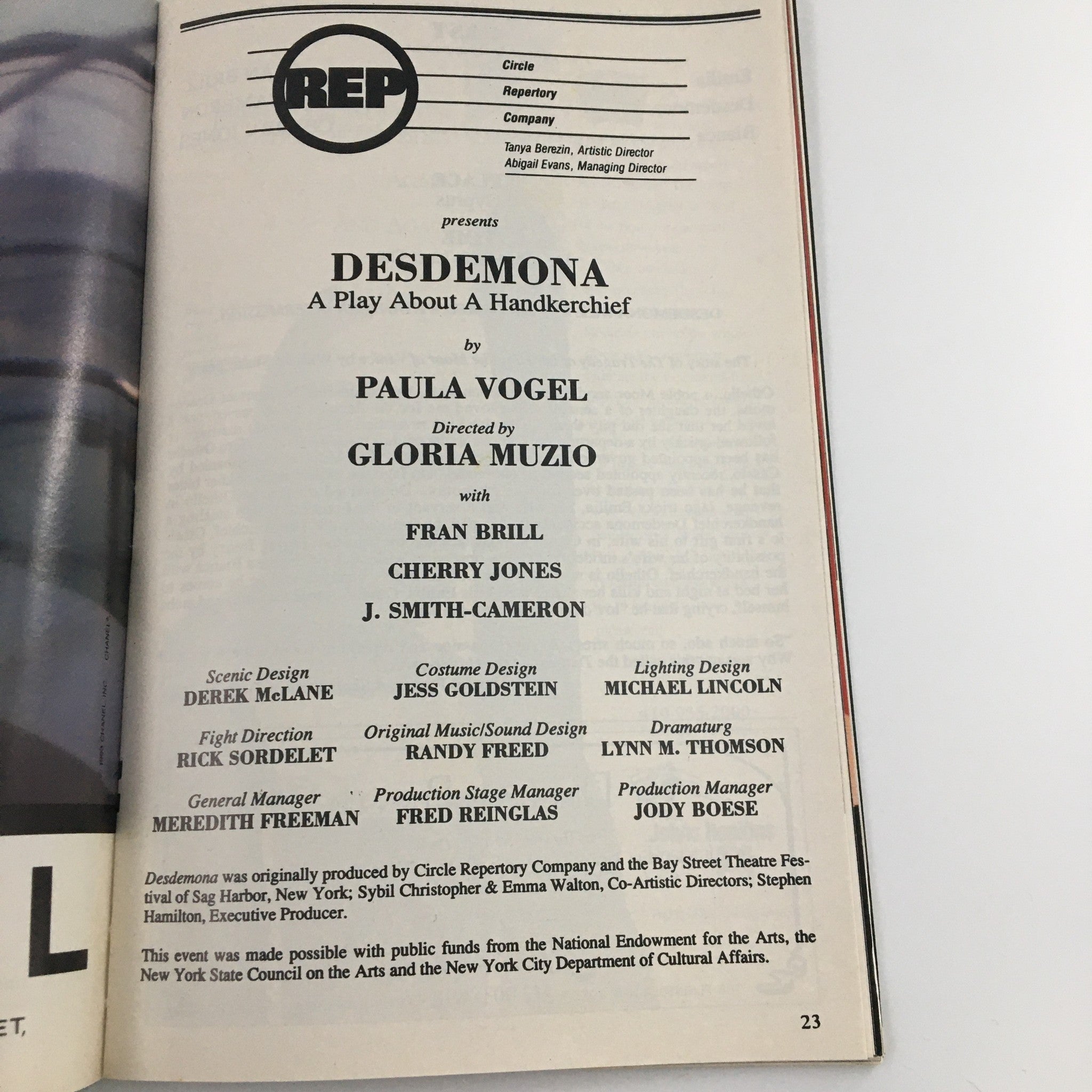 1993 Playbill Circle Repertory Company 'Desdemona' Fran Brill and Cherry Jones