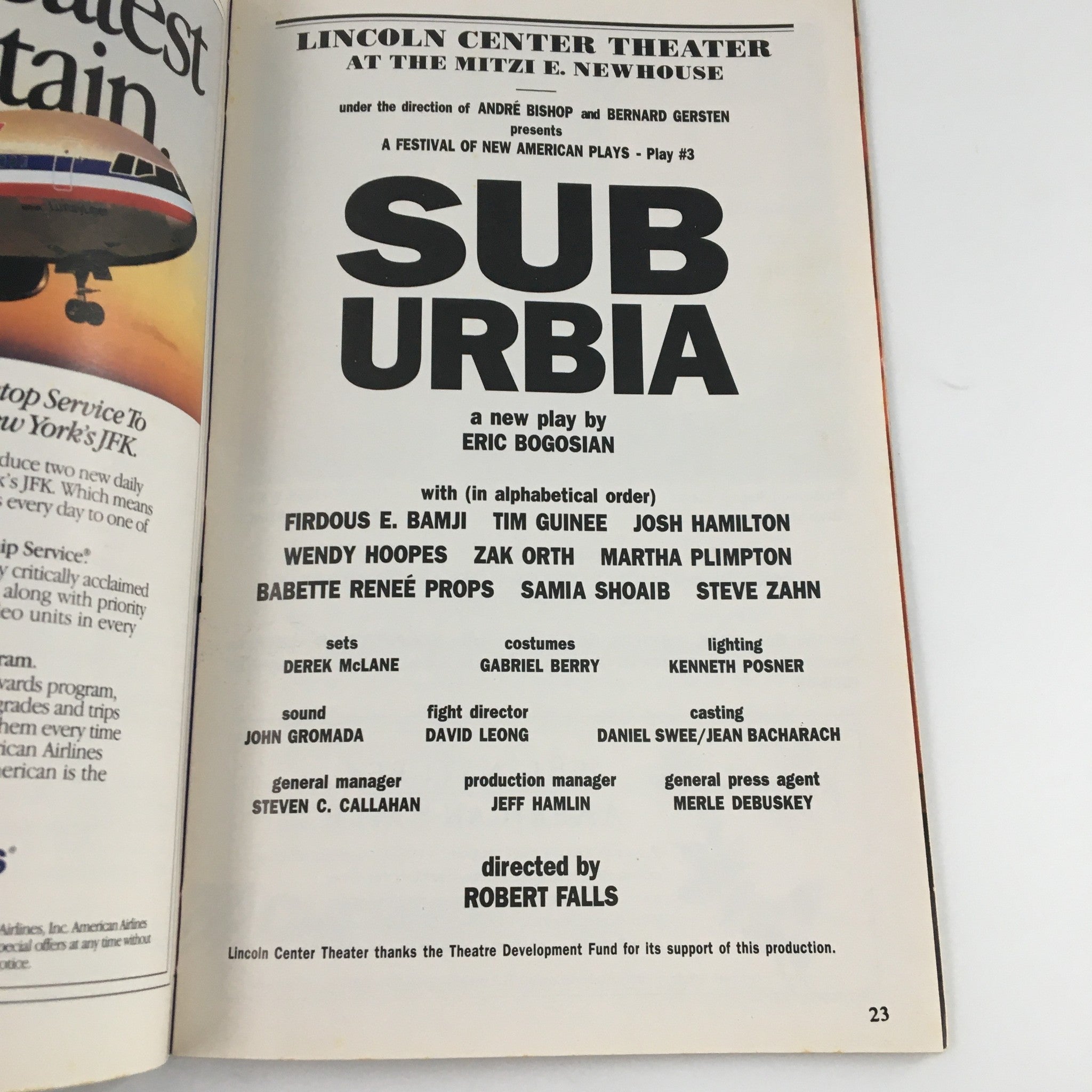 1994 Playbill Mitzi E. Newhouse Theater 'Suburbia' Firdous E. Bamji, Tim Guinee