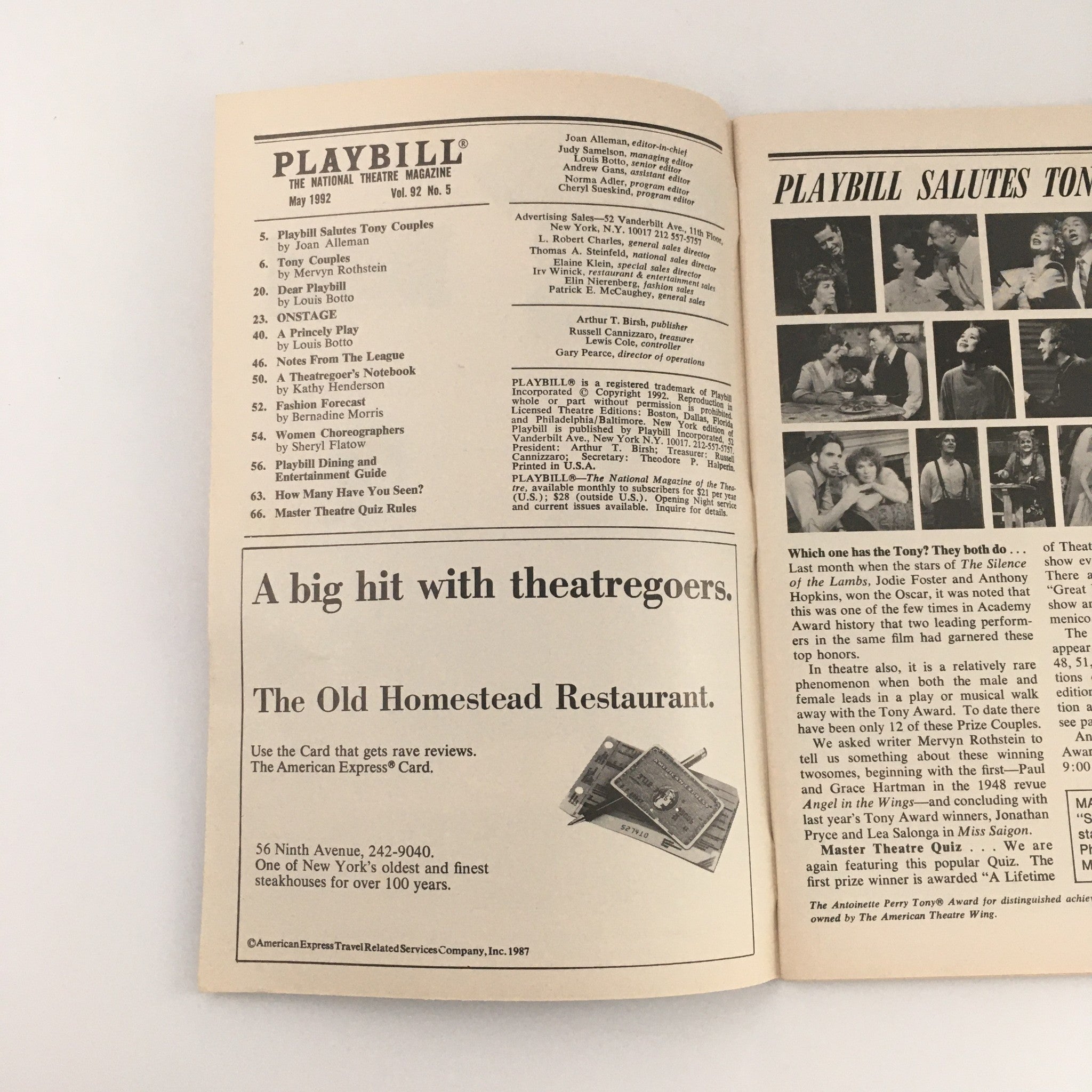 1992 Playbill Circle Repertory Company 'Empty Hearts' Joel Anderson, Susan Bruce