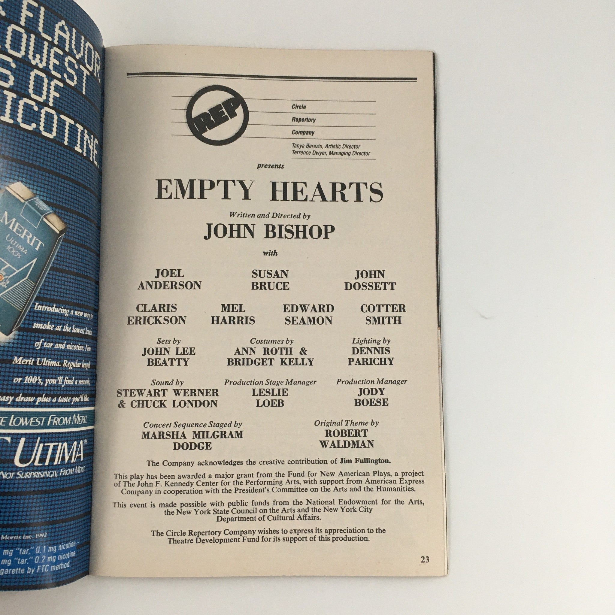 1992 Playbill Circle Repertory Company 'Empty Hearts' Joel Anderson, Susan Bruce