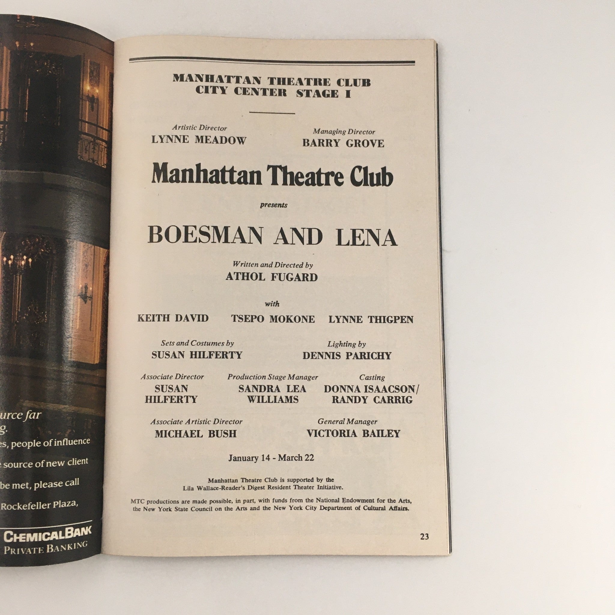 1992 Playbill Manhattan Theatre Club 'Boesman & Lena' Keith David, Lynne Thigpen