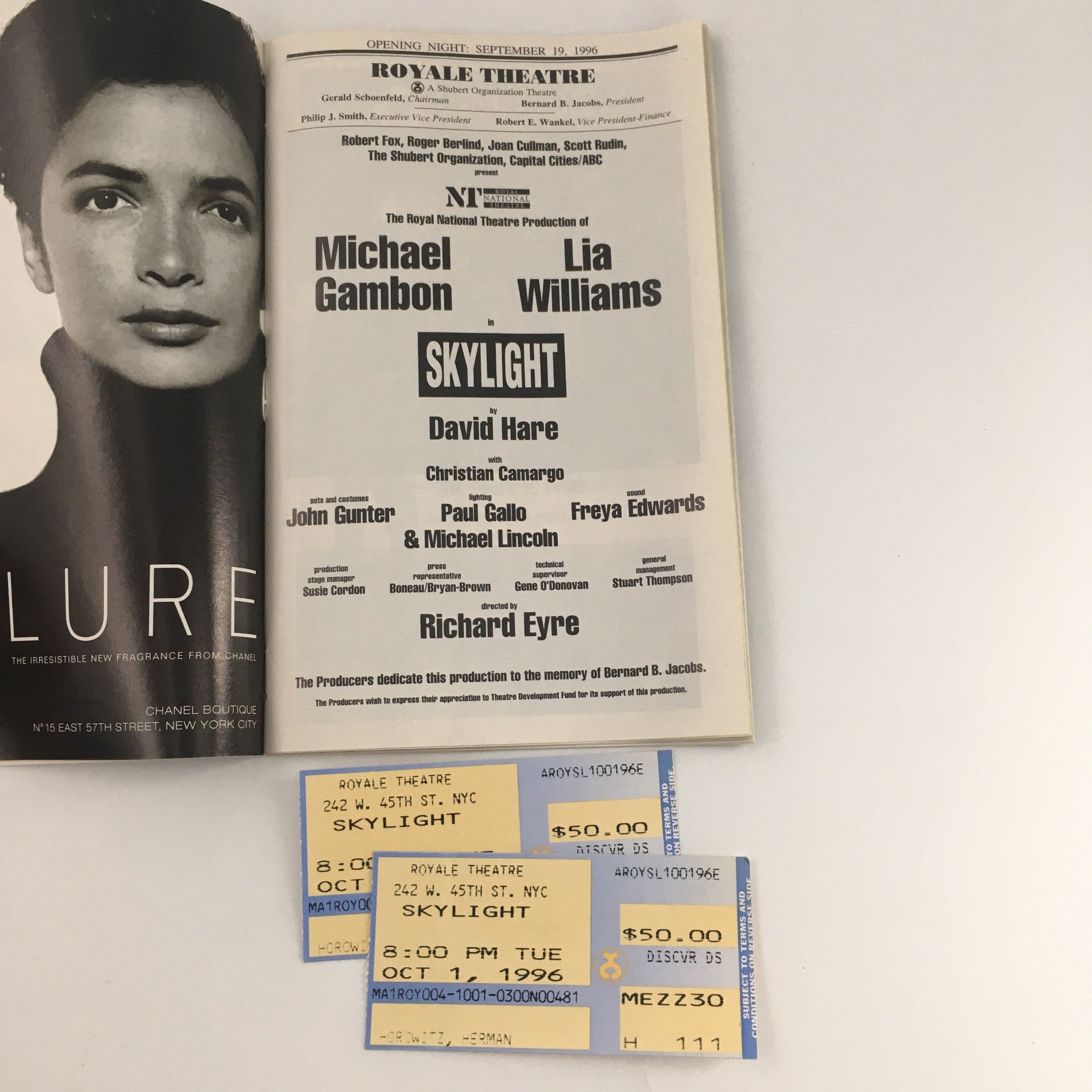 1996 Playbill Royale Theatre 'Skylight' Michael Gambon and Lia Williams